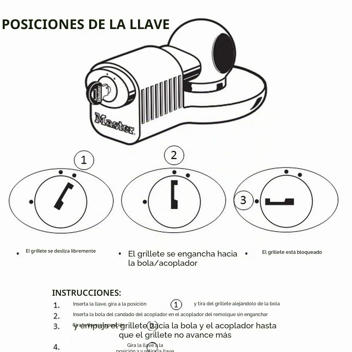 MASTER LOCK Antirrobo Remolque [Ajustable - 48 mm, 51 mm y a la mayoría de los de 59 mm] 377EURDAT - Ideal para Remolque, Enganche, Caravana