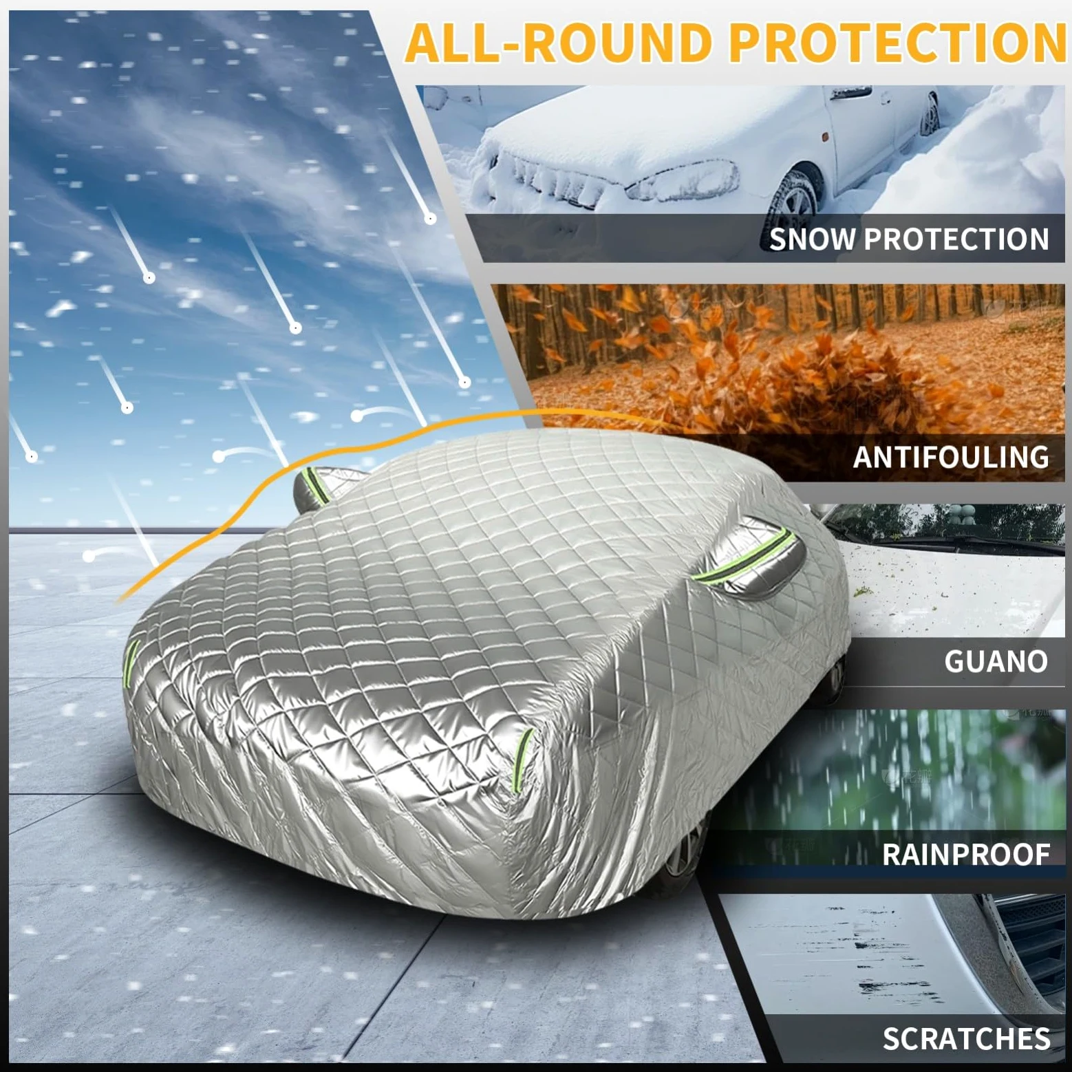 Funda Coche Antigranizo para Mercede-Benz Classe C A205/W205/W206,Impermeable Tela Oxford 210D Cubre Coche Exterior Onas Protectora para Auto Resistente Lluvia Nieve(Plata)
