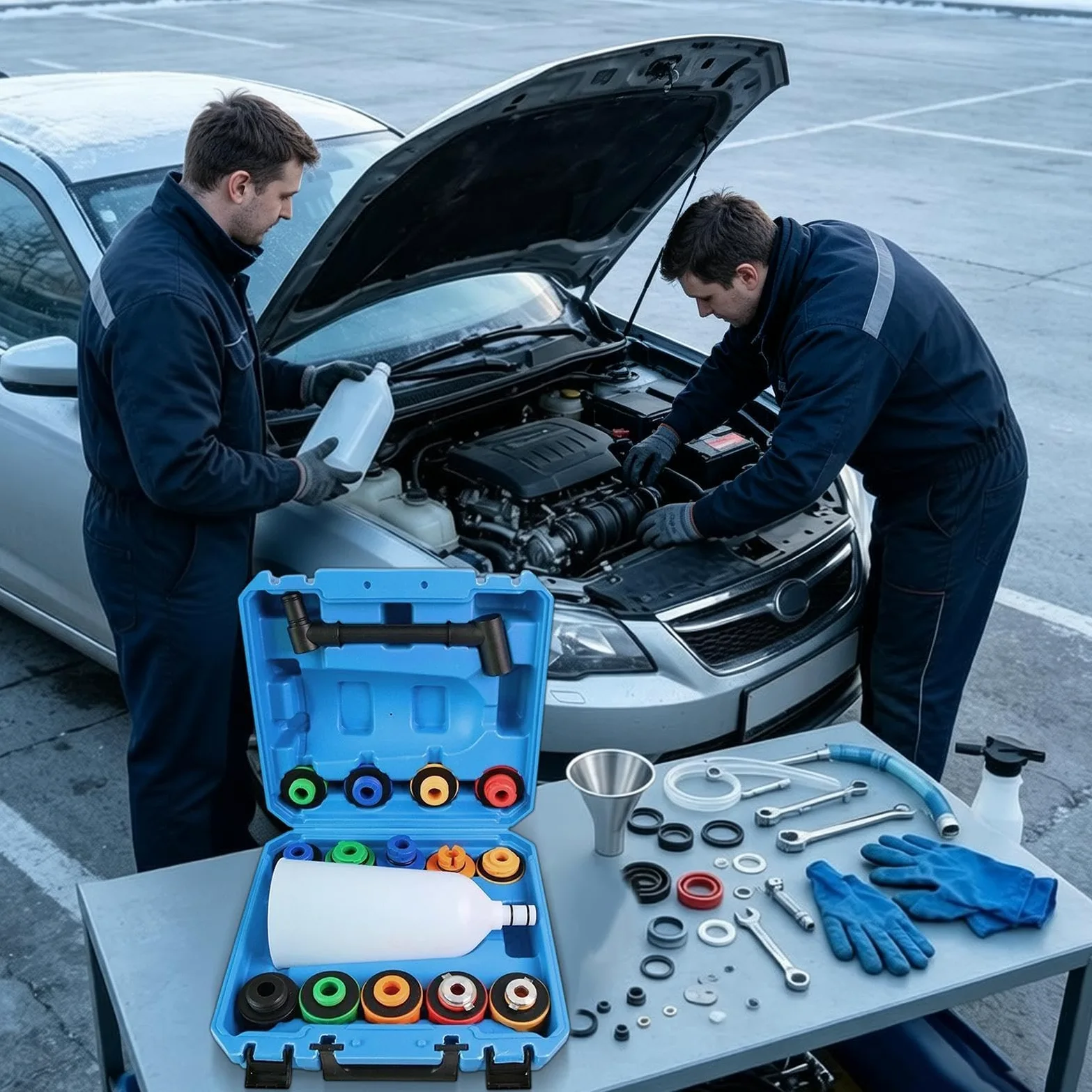 Embudos Automotrices 16 Piezas Llenador Universal Portátil Flexible | Kit llenado refrigerante radiador para coches, camiones, autocaravanas, lavado y reparación