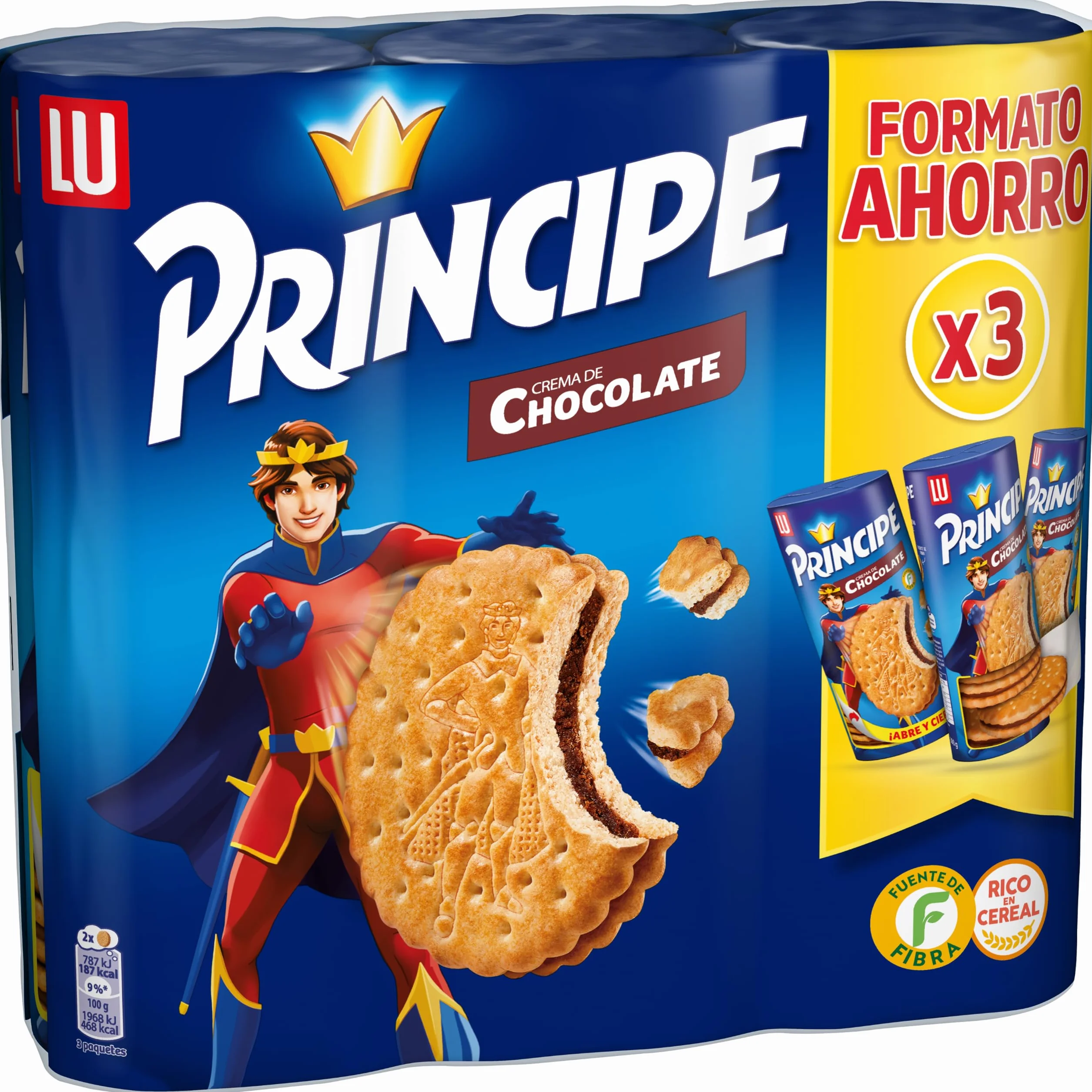 Príncipe Original Galletas Sándwich Crema Chocolate con Leche Pack Ahorro 3 x 300g
