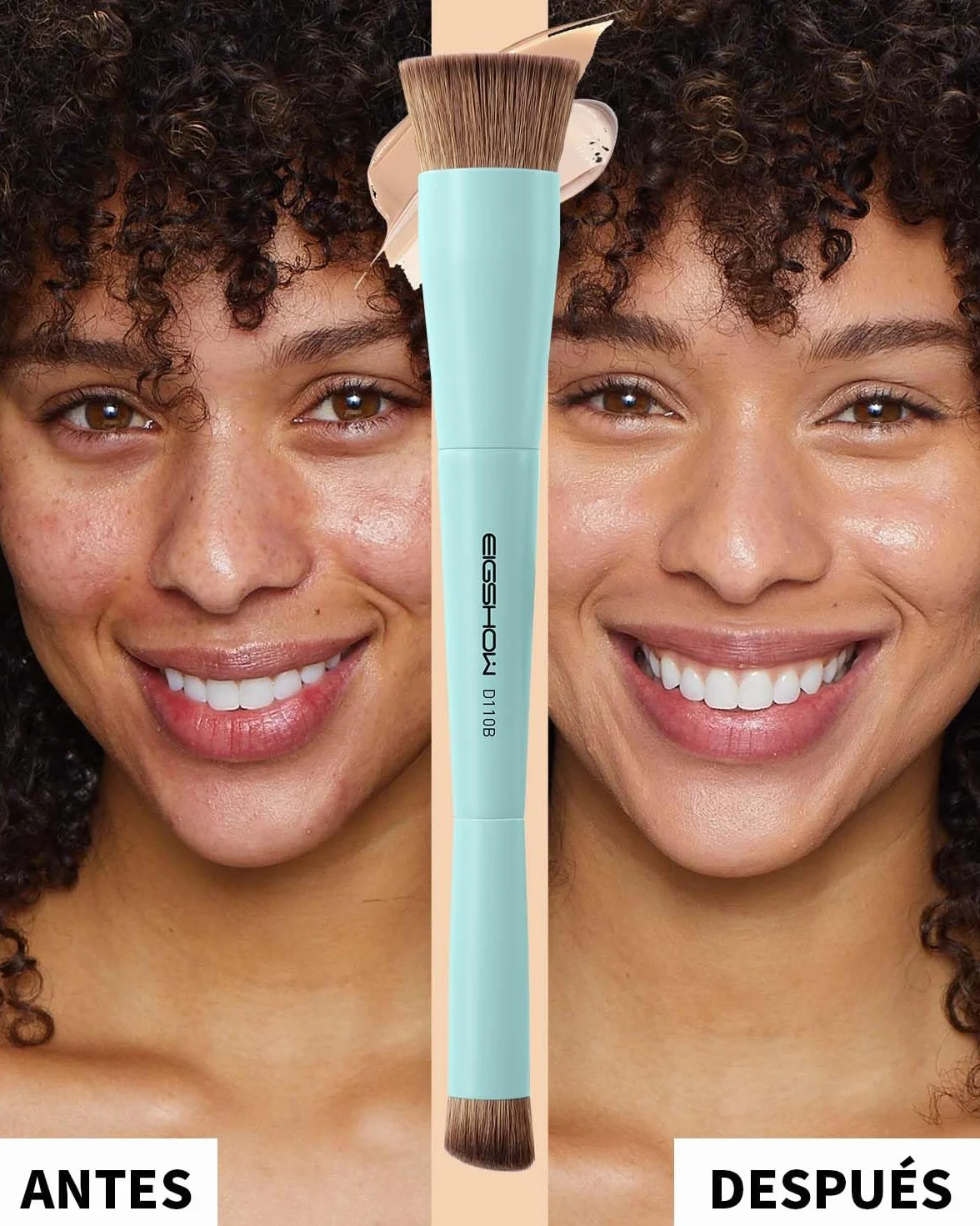 EIGSHOW Brocha de Maquillaje Doble Punta Base y Corrector, Vegana Libre de Crueldad D110 Cian