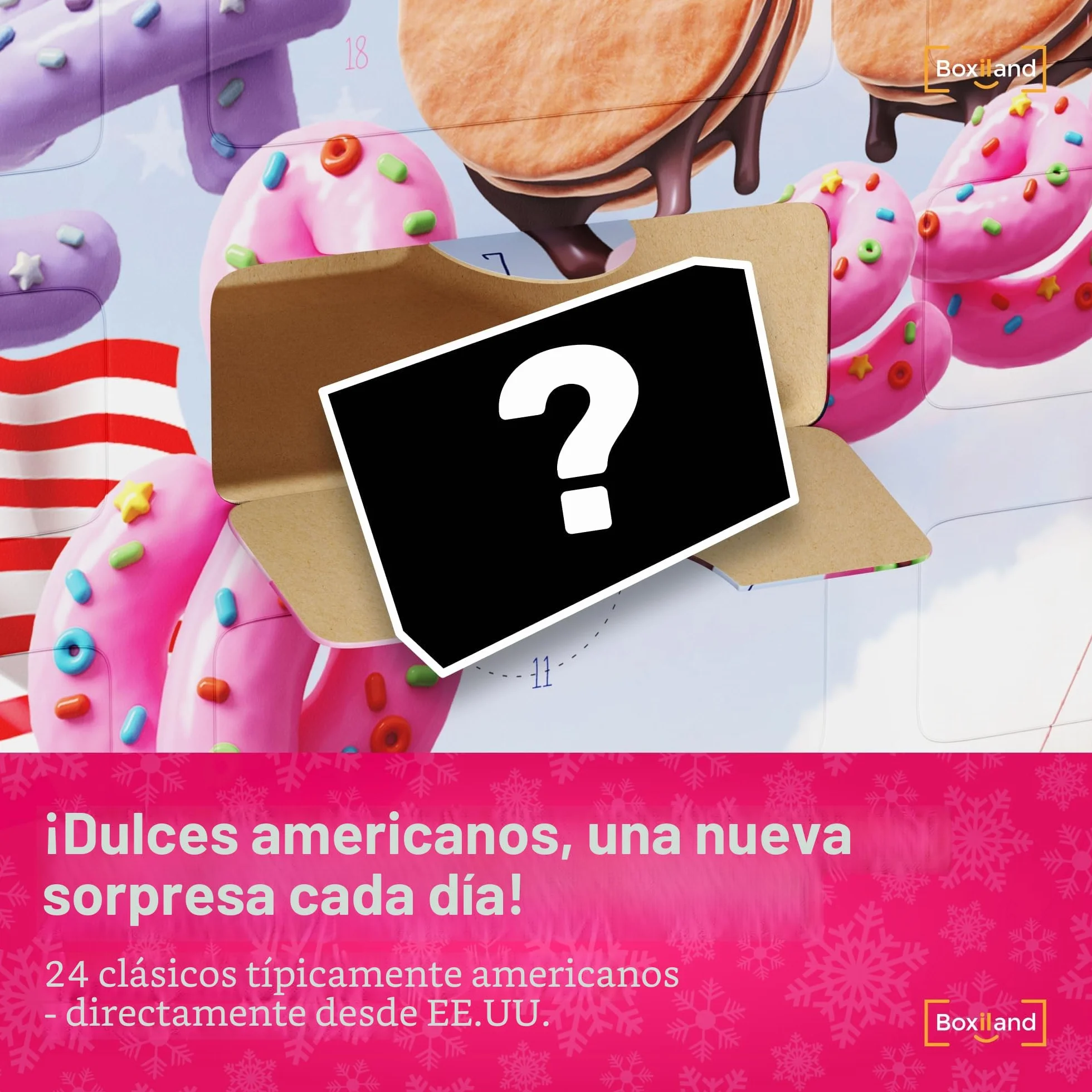UMBRELLA® Calendario de Adviento USA 2025 con Golosinas Americanas Originales – 24 Dulces USA para Niños, Mujeres y Hombres
