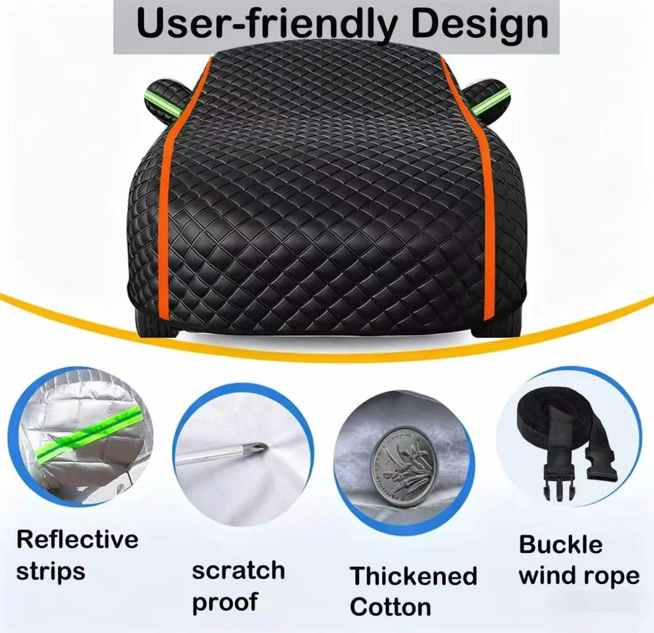Funda Coche Antigranizo para Jeep Renegade,Cobertor para Auto contra Granizo,Funda de Coche Exterior Impermeable con Cremallera Lateral Tiras Reflectantes Largas
