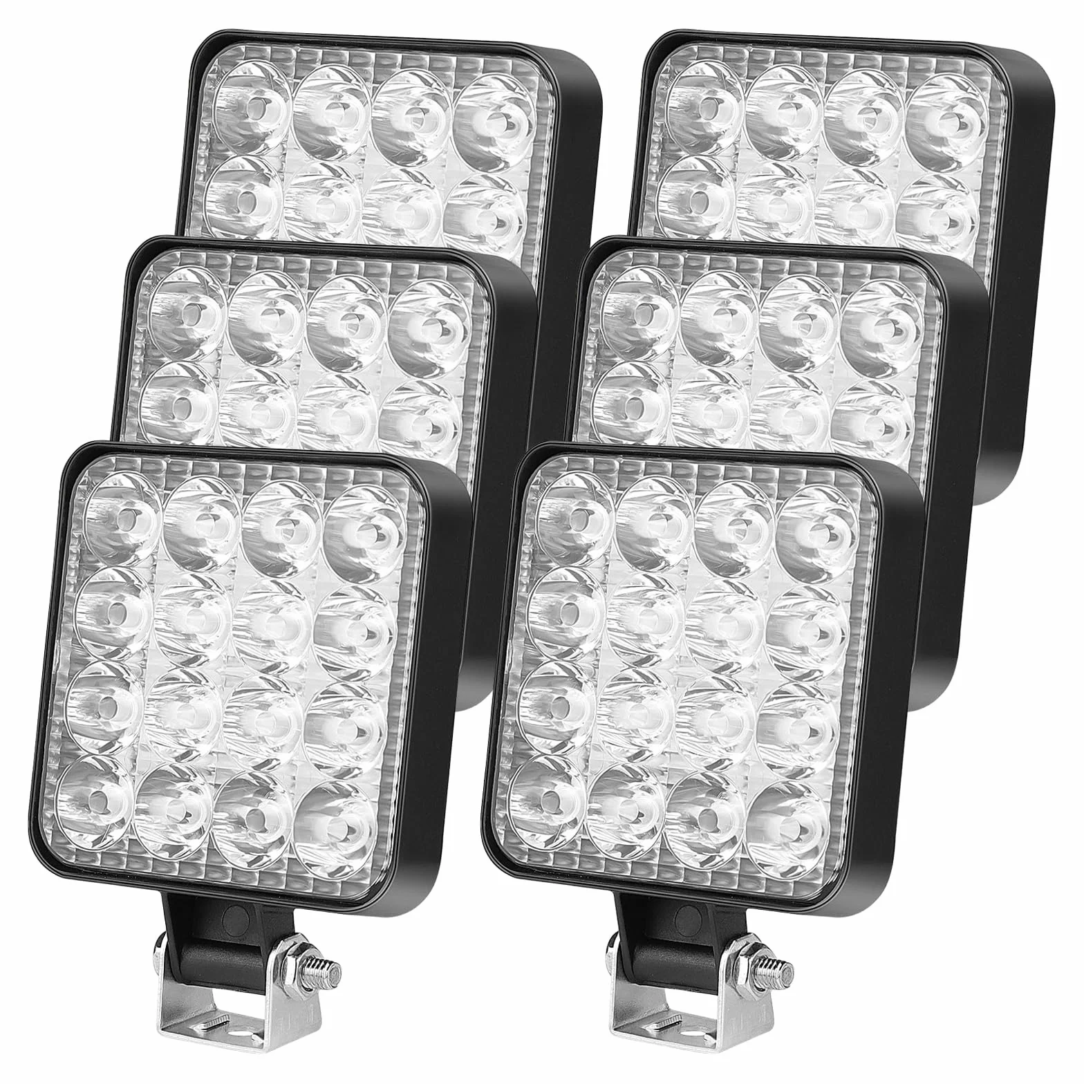Sporgo 6 unidades de faros LED de trabajo: cuadrado 12 V 48 W LED Faro, Offroad Faros de marcha atrás faros de marcha atrás IP67 resistente al agua para excavadoras, tractores, remolcadores, ATV,