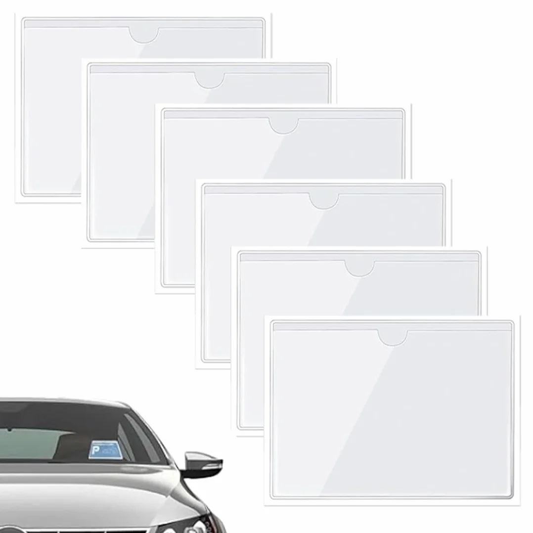 6pcs Bolsillo Auto Adhesivo de Tarjeta, Bolsa adhesiva para parabrisas de coche, 10 x 8 cm, transparente para licencia de coche, clip de tarjeta de estacionamiento, para parabrisas de coche