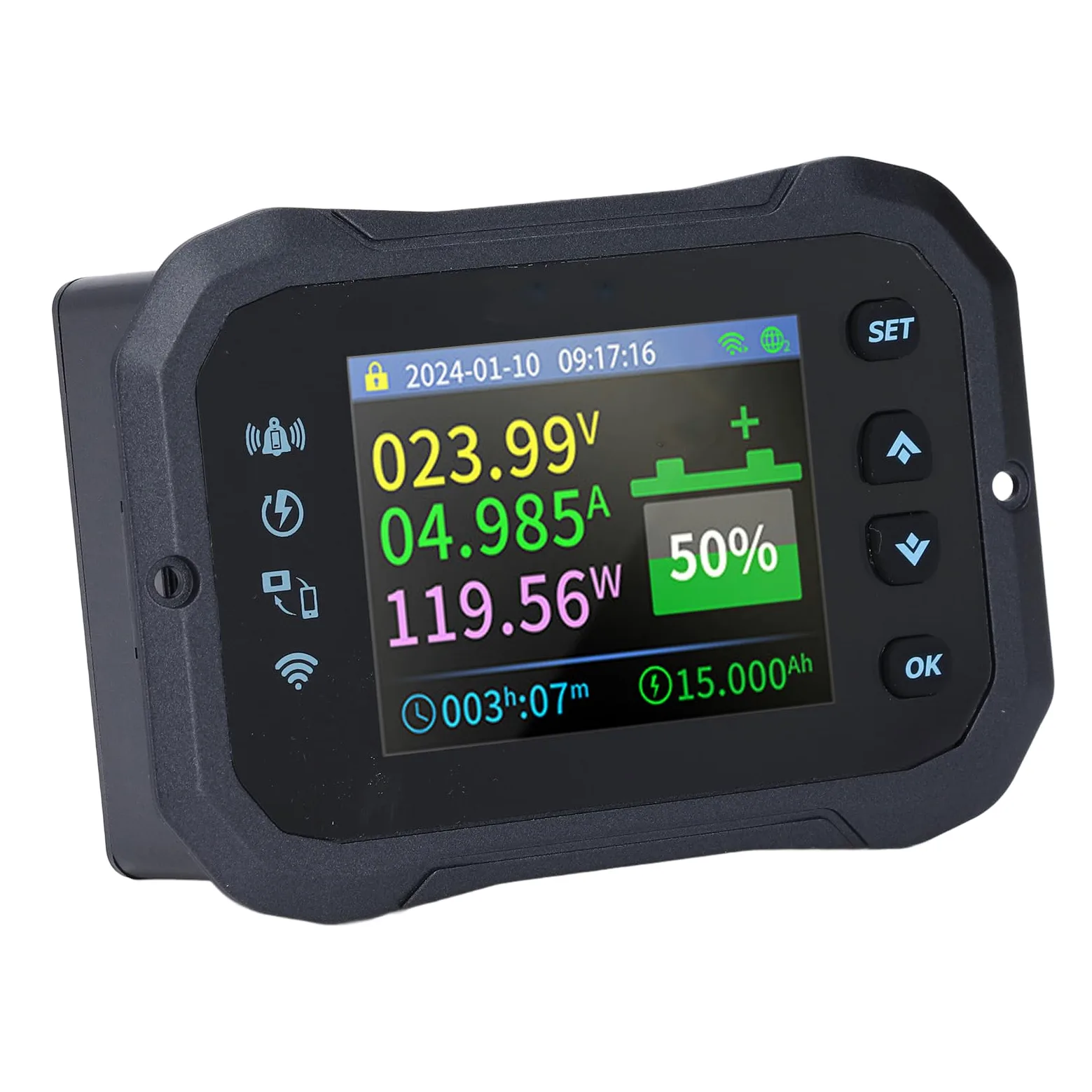 Medidor de Batería con Pantalla de 2,4 Pulgadas, Probador Remoto de 2 Vías con Cable de Comunicación de 5m para Coche Eléctrico, Scooter, RV, 10 a 100V, 600A