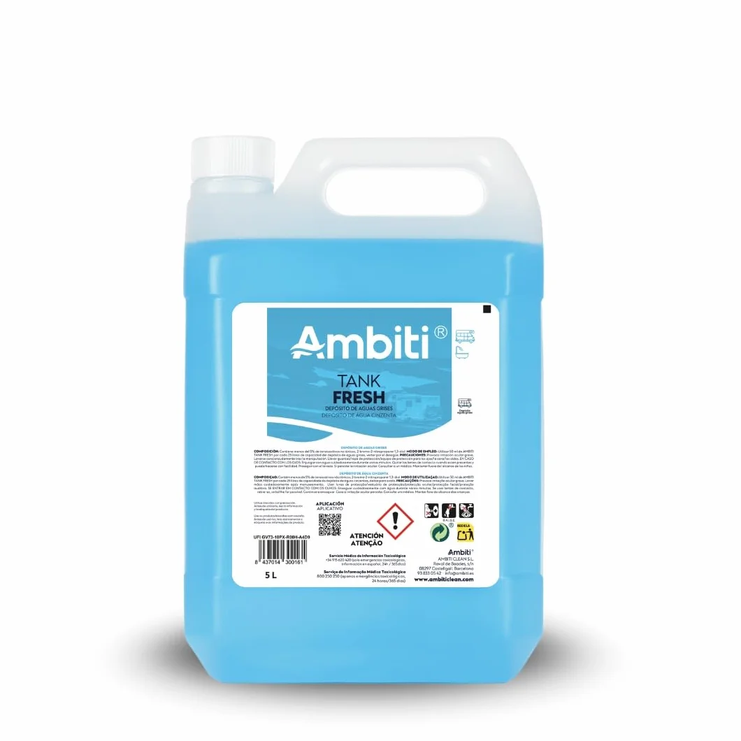 Ambiti | Tank Fresh | Aditivo para Depósito Aguas Grises | Elimina Olores y Sedimentos en Duchas, Fregaderos y Desagües de Autocaravanas y Campers | Fragancia Piña Colada (5L)