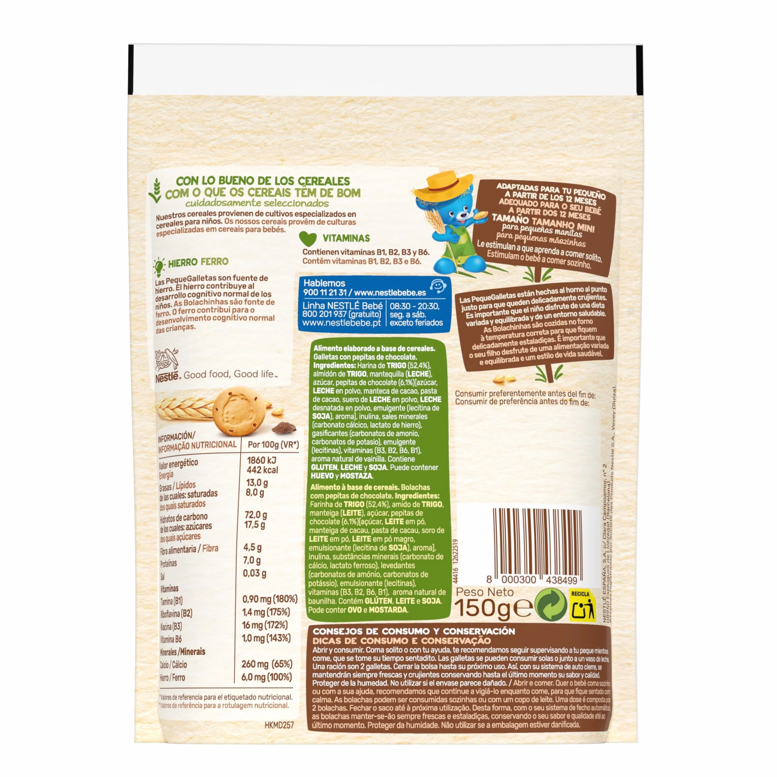 NESTLÉ PequeGalletas Choco 150g 6 bolsas para bebés desde 12 meses