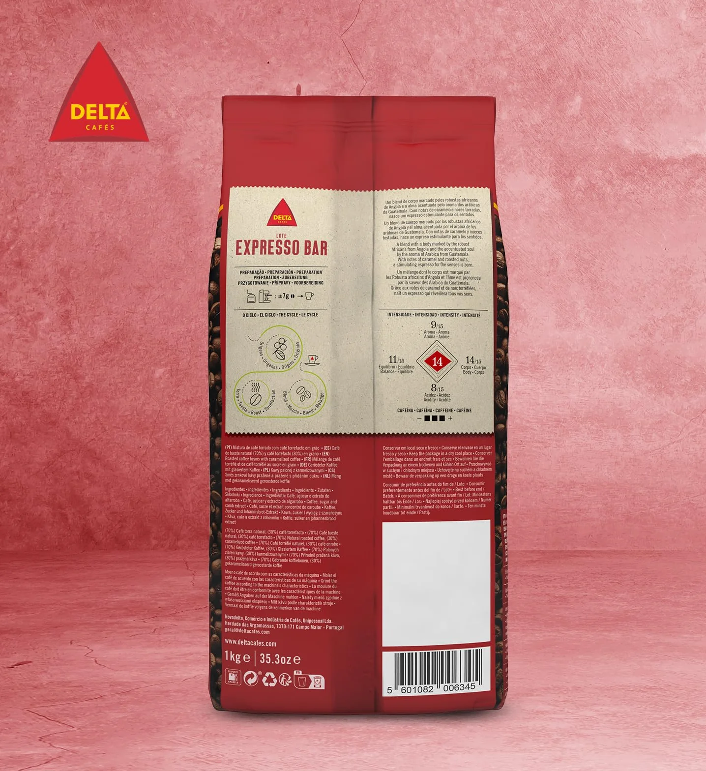 Delta Cafés Café en Grano Espresso Bar 2x1 Kg Intensidad 14 Mezcla Arábica Robusta
