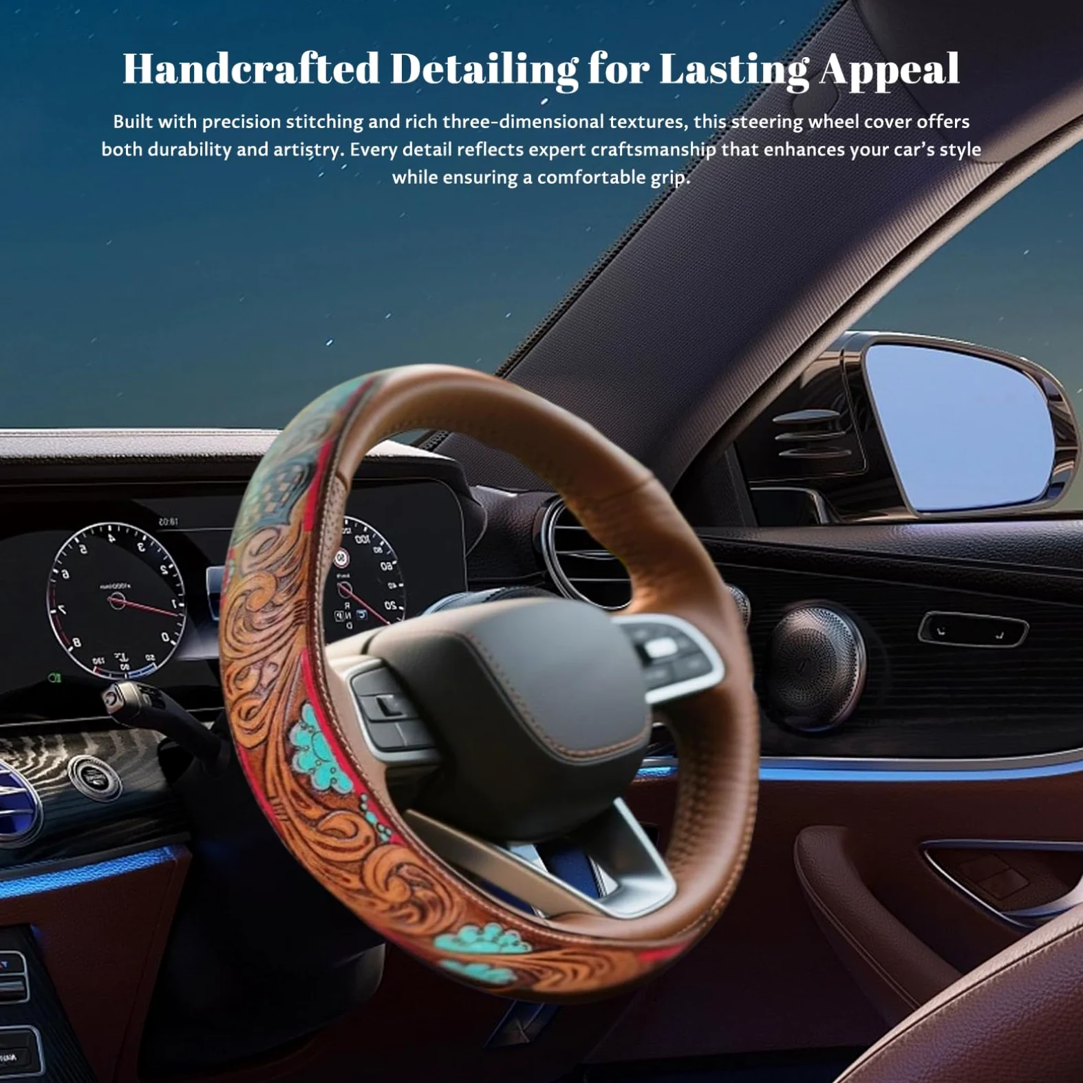 1 funda para volante de cuero, 15 fundas antideslizantes de cuero para volante, agarre transpirable de PU para una conducción segura y cómoda, estilo 1.