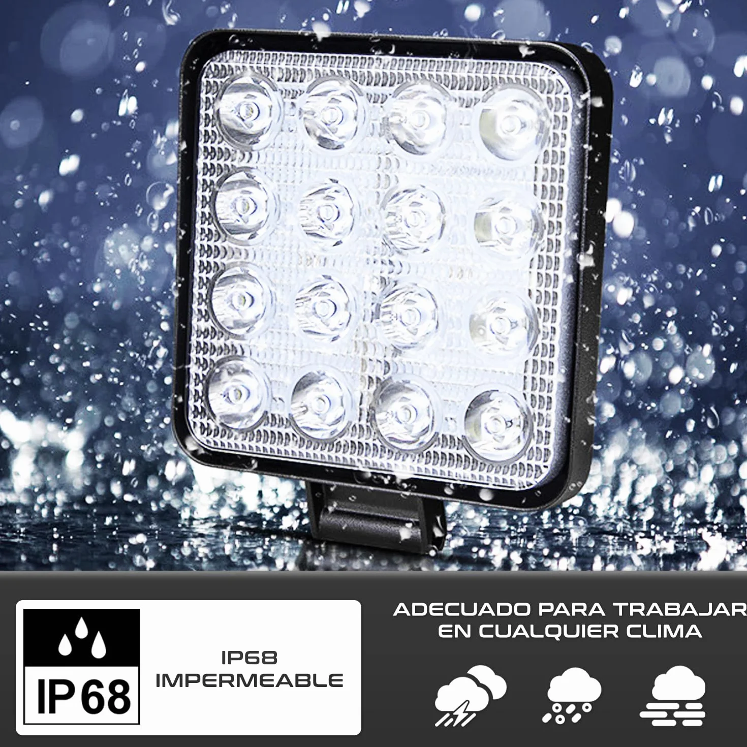 Foco led 12v 2 uds aluminio abs 48W 16 led 6500K 10.5 cms 4.21" faros 4x4 largo alcance