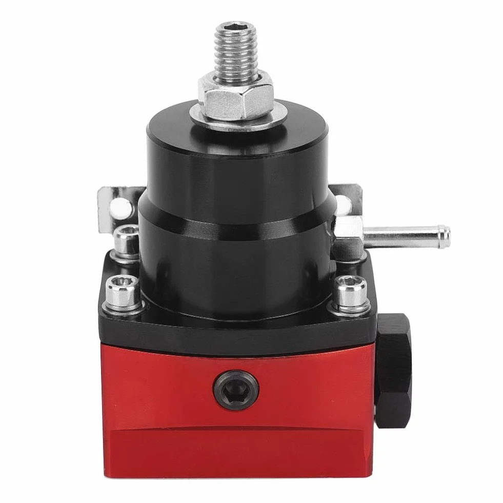 Regulador Presion Gasolina, Regulador de combustible Qiilu, kit regulador de presión de combustible de coche ajustable universal de acero inoxidable 304 con manómetro 100PSI(Negro + rojo)