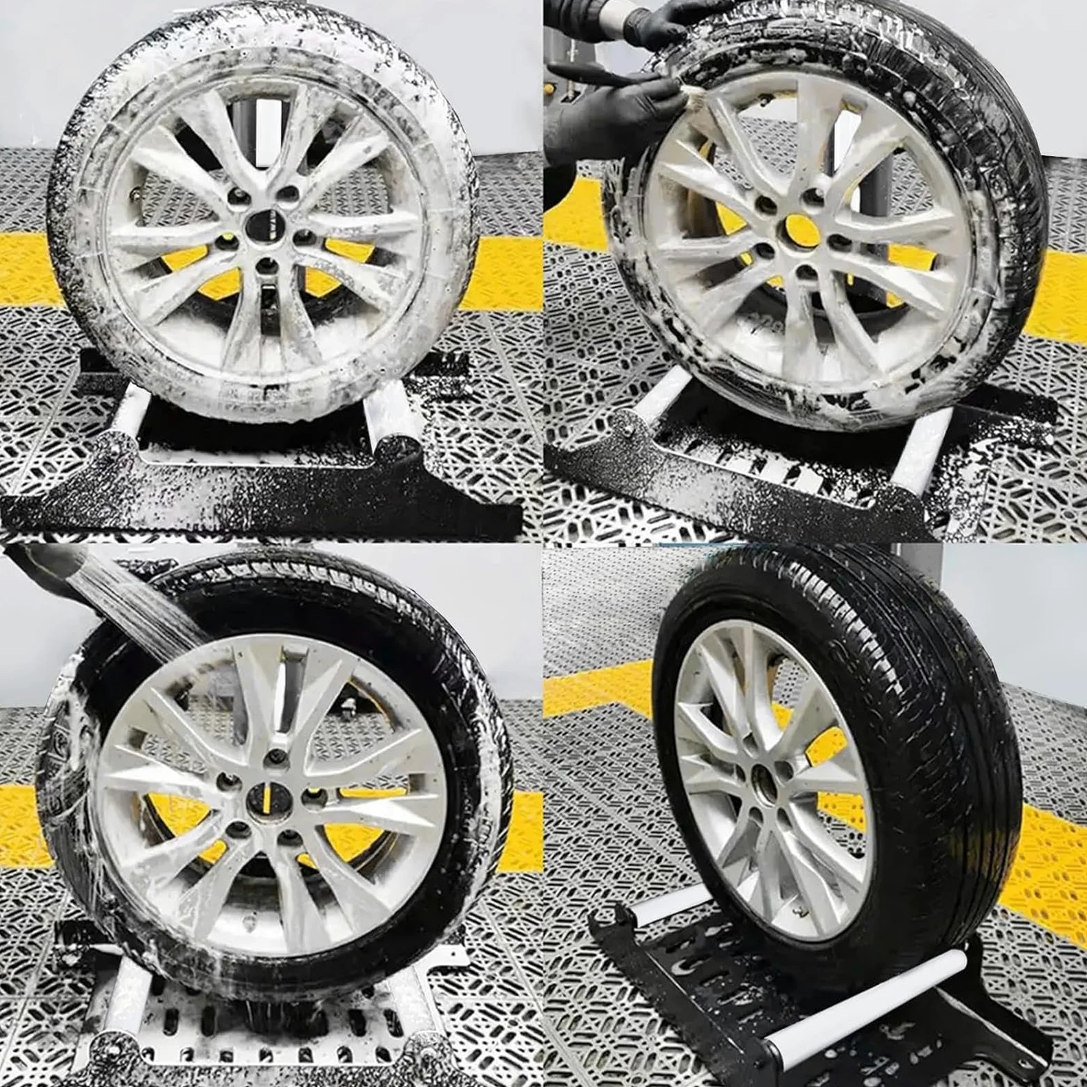 Soporte de limpieza de ruedas, herramienta rodante duradera para un lavado y detalles eficientes del coche, ideal para limpieza de ruedas giratorias