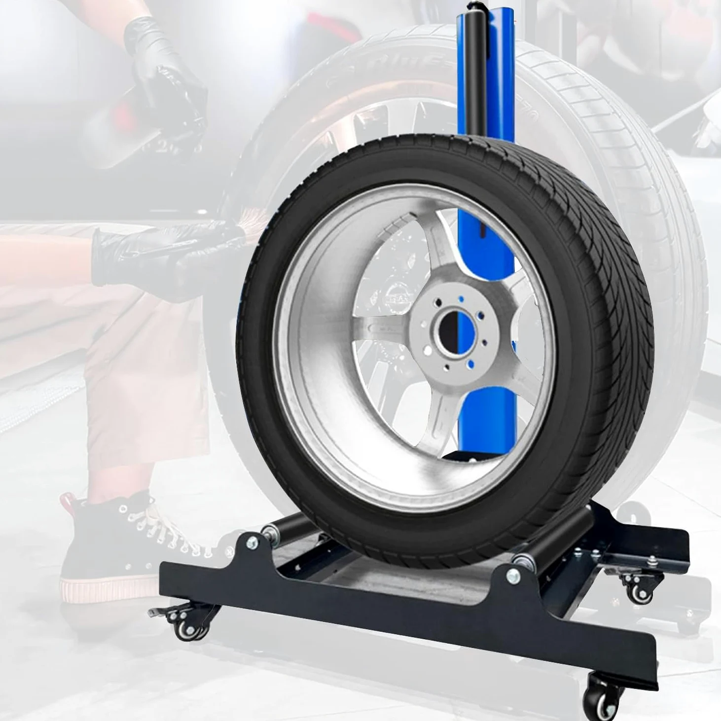 Soporte de limpieza de rueda rodante de 360° resistente para garaje, talleres de reparación de automóviles y talleres personales