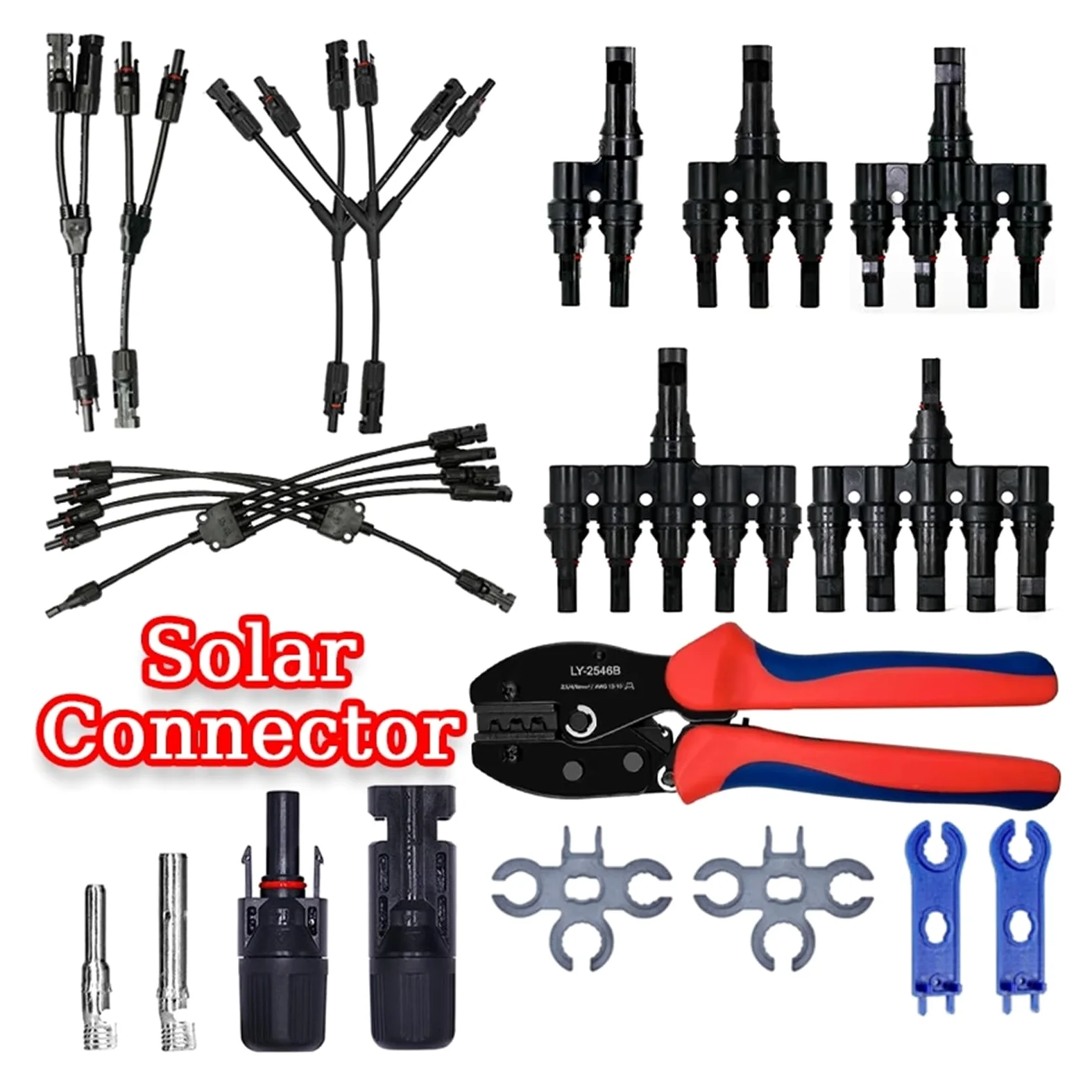 Conector solar fotovoltaico Y/T tipo 30A 1000V 3 4 5 6 Kit de rama 7 vías for Cable PV/MC módulo batería 2,5/4/6mm²(MC4-T7,5 SETS)