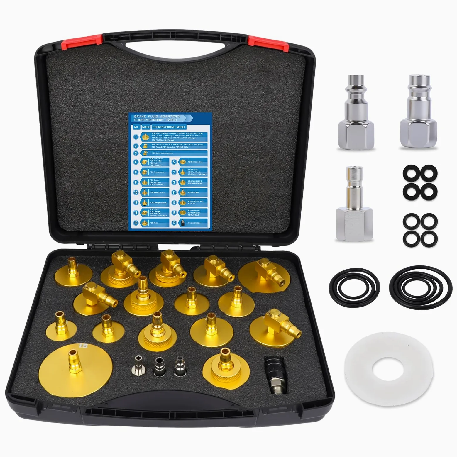 20-TLG - Adaptador de purga de frenos con adaptador rápido, adaptador de purga de frenos de metal para vehículos de motor, adaptador de depósito de líquido de frenos, adecuado para el 90% del juego de