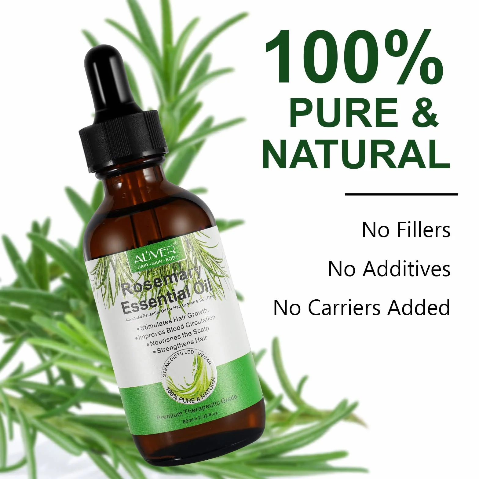 Aceite esencial de romero puro orgánico para el crecimiento del cabello 60ML