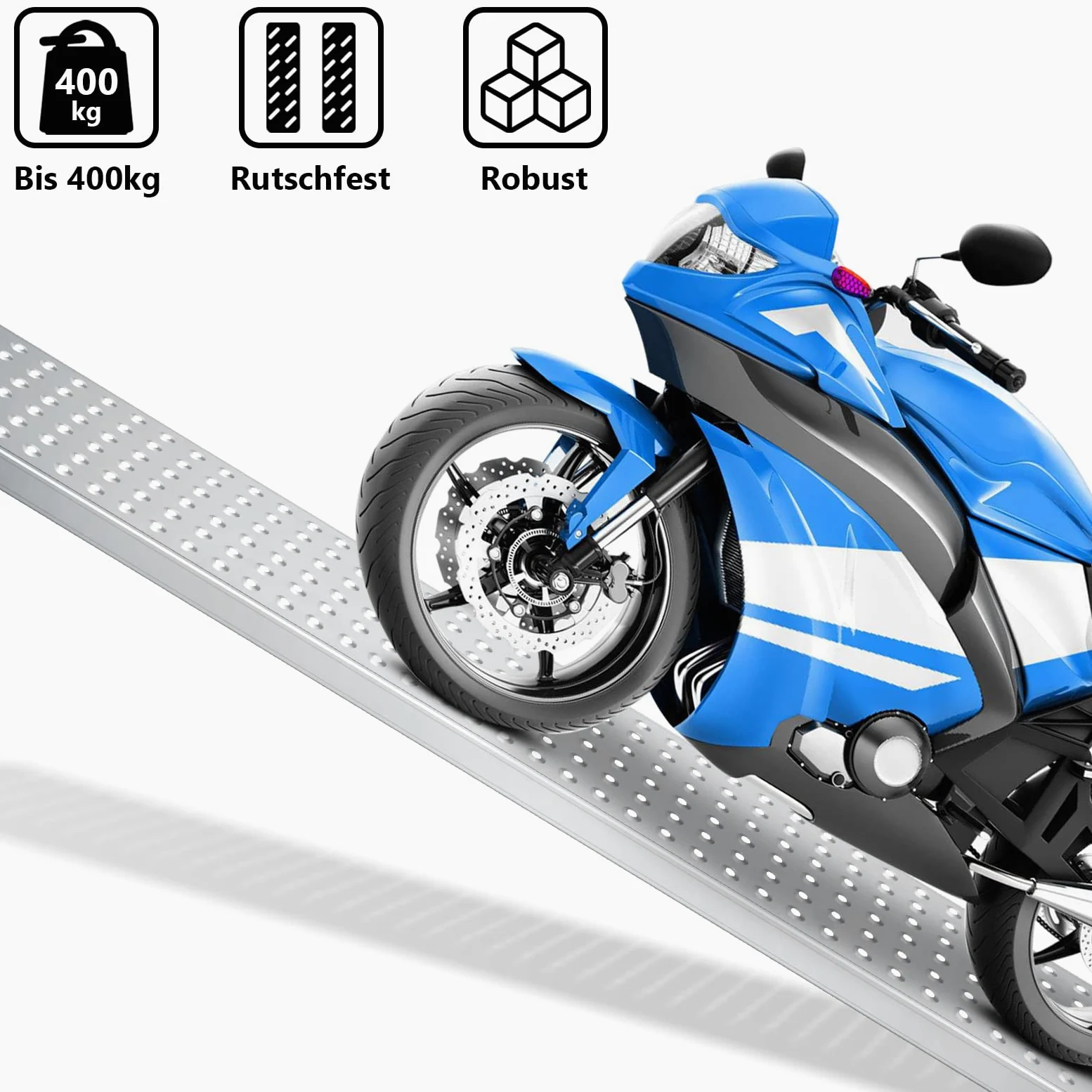4 rampas de aluminio para motocicleta, rampa de carga, máx. 400 kg, por par, rampa de remolque de acero galvanizado, para motocicleta, remolque, 160 x 23,5 x 4 cm