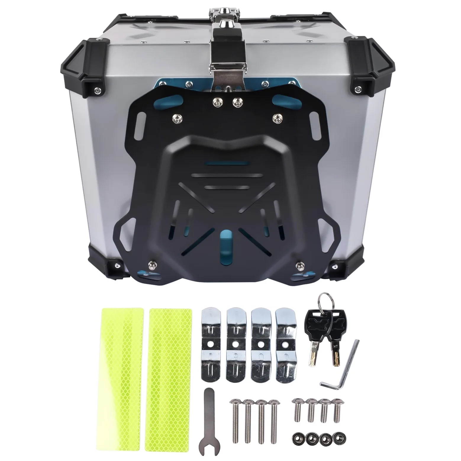 Bisenya 55l Motocicleta Top Case, Aluminio Motocicleta Tour Tail Box con Cerradura De Seguridad Plata Impermeable