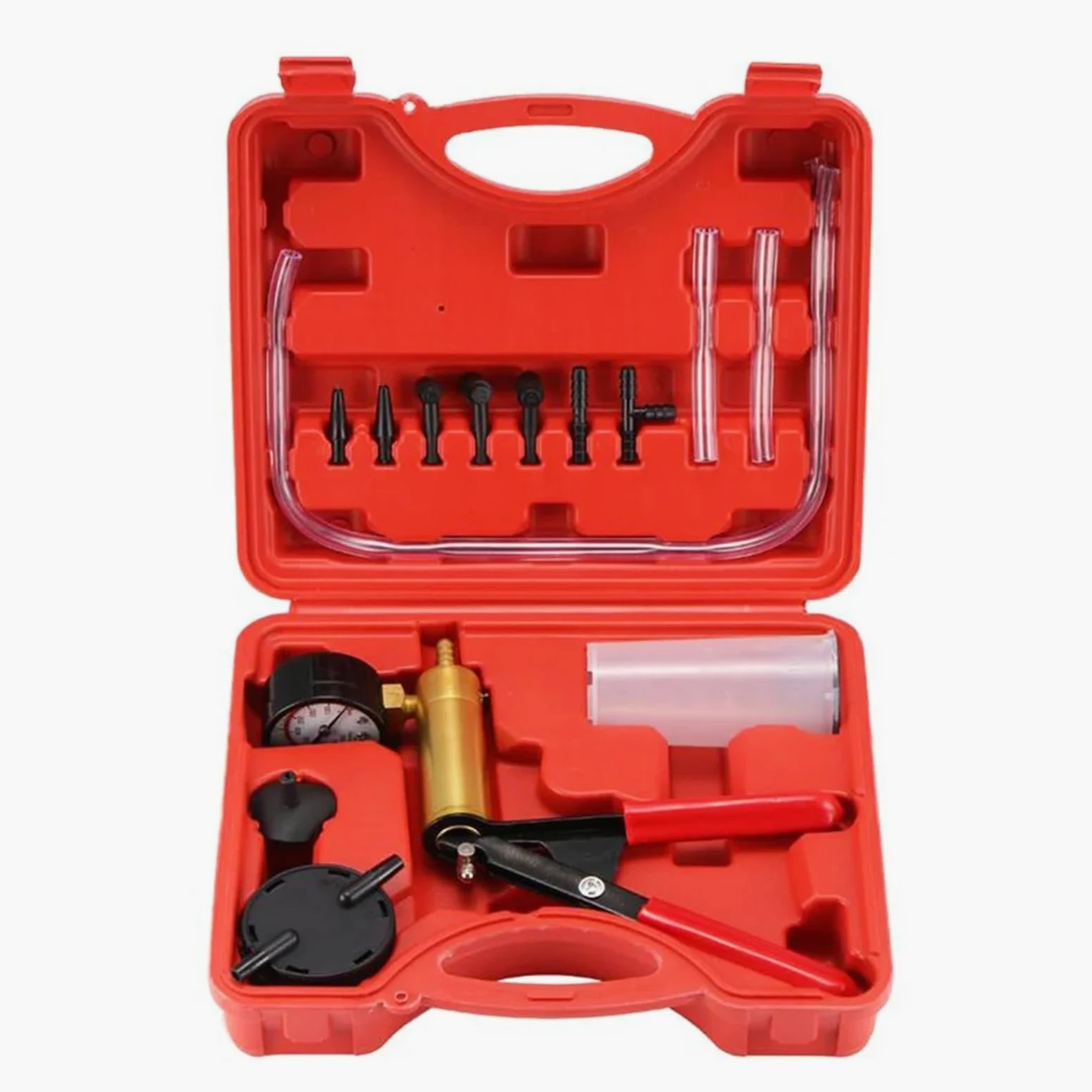 Kit de purga de freno 2 en 1, juego de prueba de bomba de vacío de mano compatible con automóviles con funda protegida, sistema de purga de embrague de freno de un solo hombre