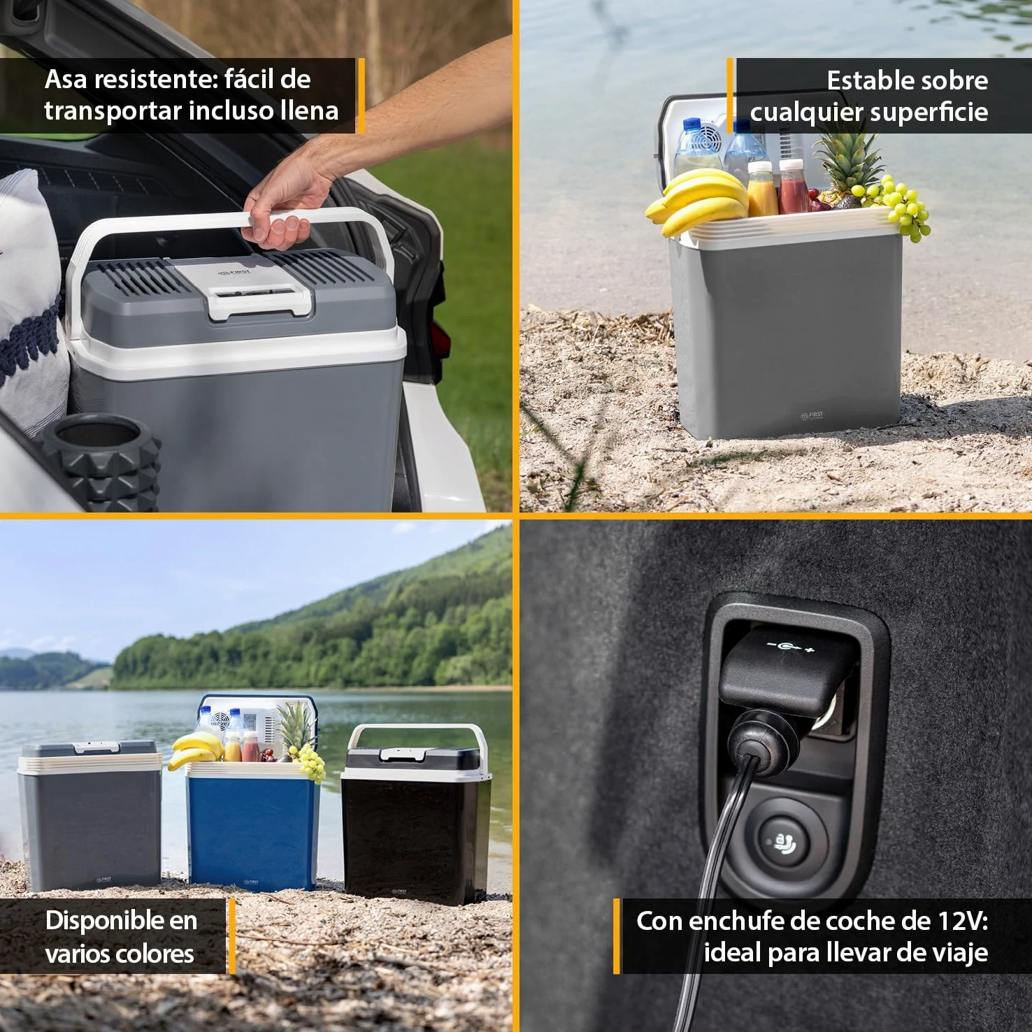 TZS First Austria - Nevera portátil 24L eléctrica 12V 230V enchufe para coche y estándar - Frigorífico termoeléctrico enfría y calienta - Coolbox con asa - Para camping, festivales, viajes - Gris