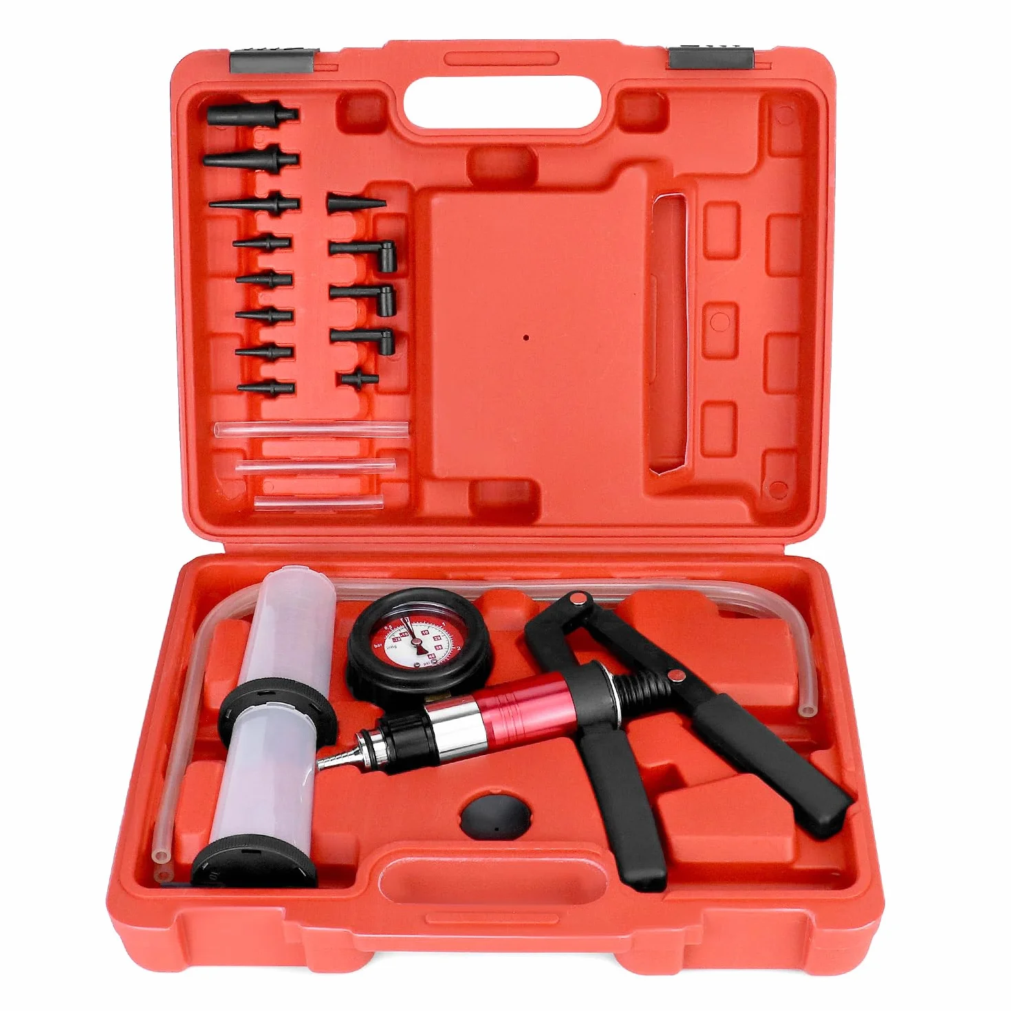 QWORK® Kit de Purga de Frenos de Vacío con Bomba de Vacío, Manómetro y Adaptadores Universales - para Automóviles, Camiones y Motocicletas