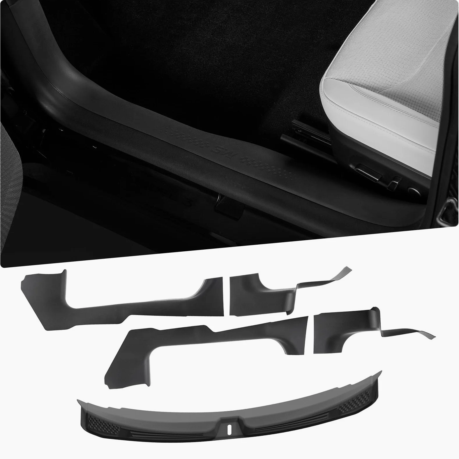 3W 5 piezas de protección de umbral de puerta para Tesla Model 3 Highland 2024-2026 Pedal de puerta delantera y trasera y espacio de carga, protección contra chispas TPE, protección contra chispas en