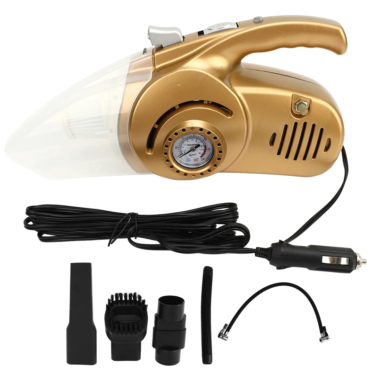 Aspirador de Coche con Inflador de Neumáticos, Aspirador de Mano Dorado 2 en 1 con Luz LED, Limpieza E Inflado Eficiente para Coches y Bicicletas