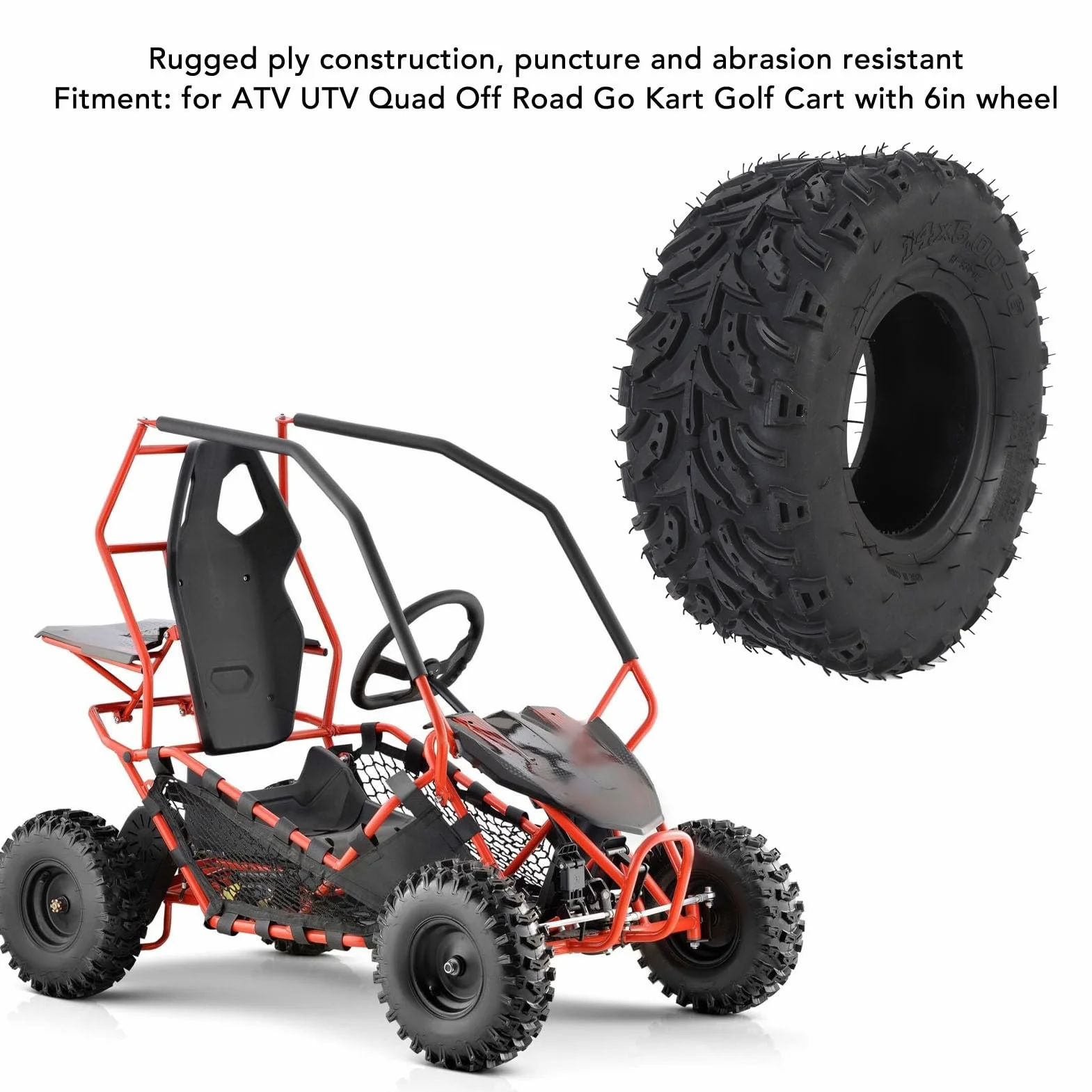 Keenso 14x5.00-6 Neumático, Neumático de Rueda Delantera con Aspiradora sin Cámara de Goma de Borde para la Mini Bicicleta de Carrito de Carretera ATV Quad Off