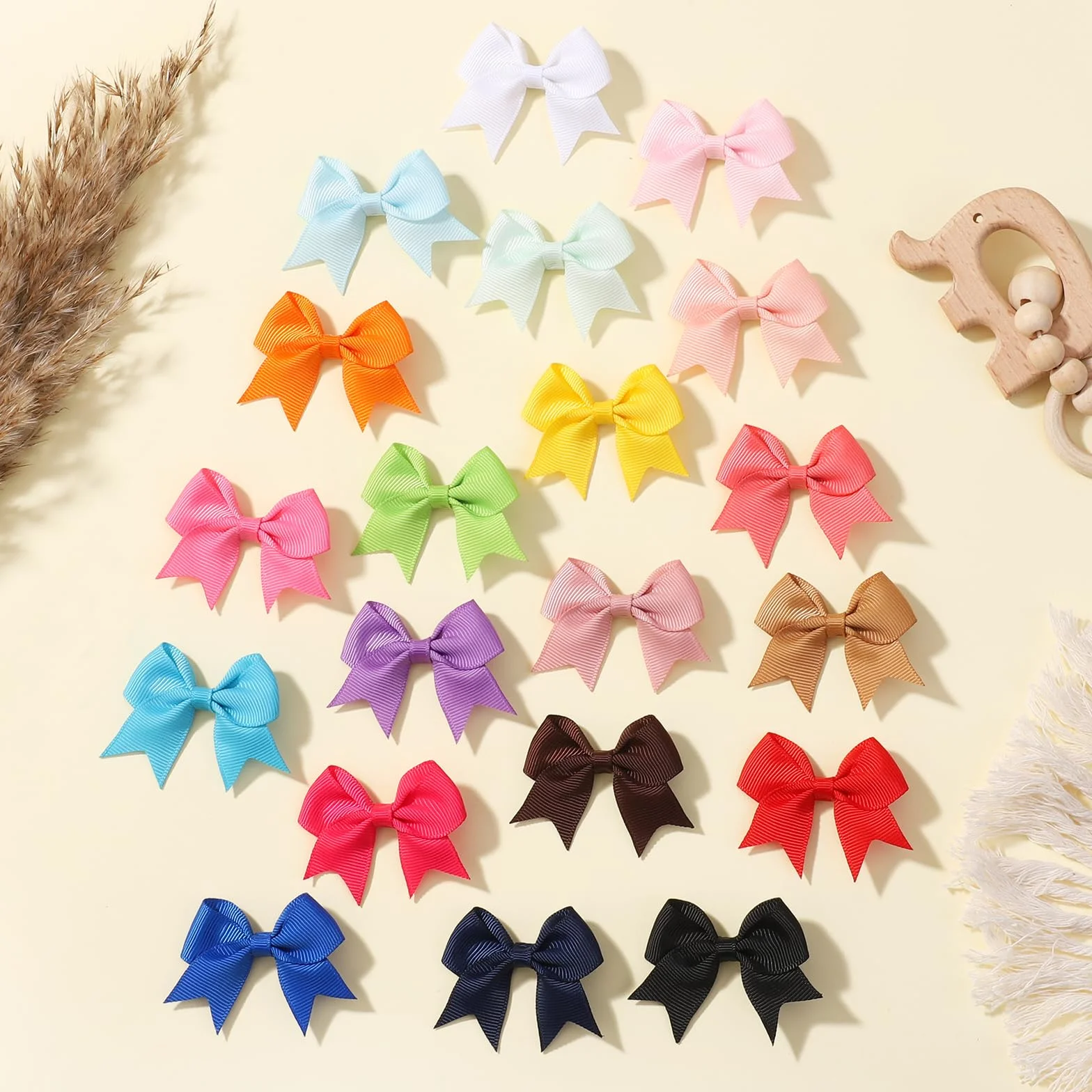 Ganchos con Clip de Cocodrilo y Lazos de Grogrén de 6 cm, Jollybows, Accesorios para Bebés y Niñas