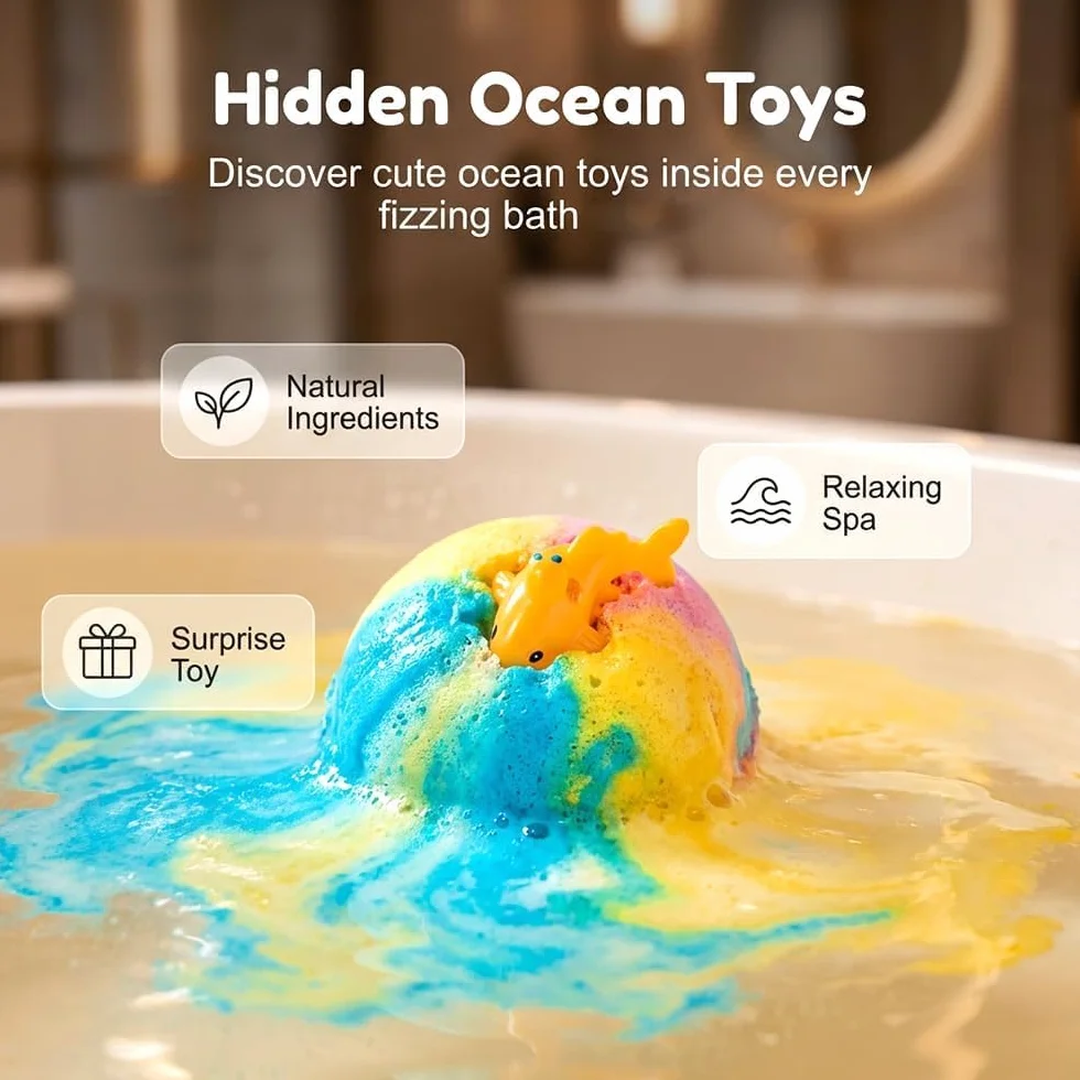 Bombas de baño naturales para niños 12 unidades con juguete sorpresa