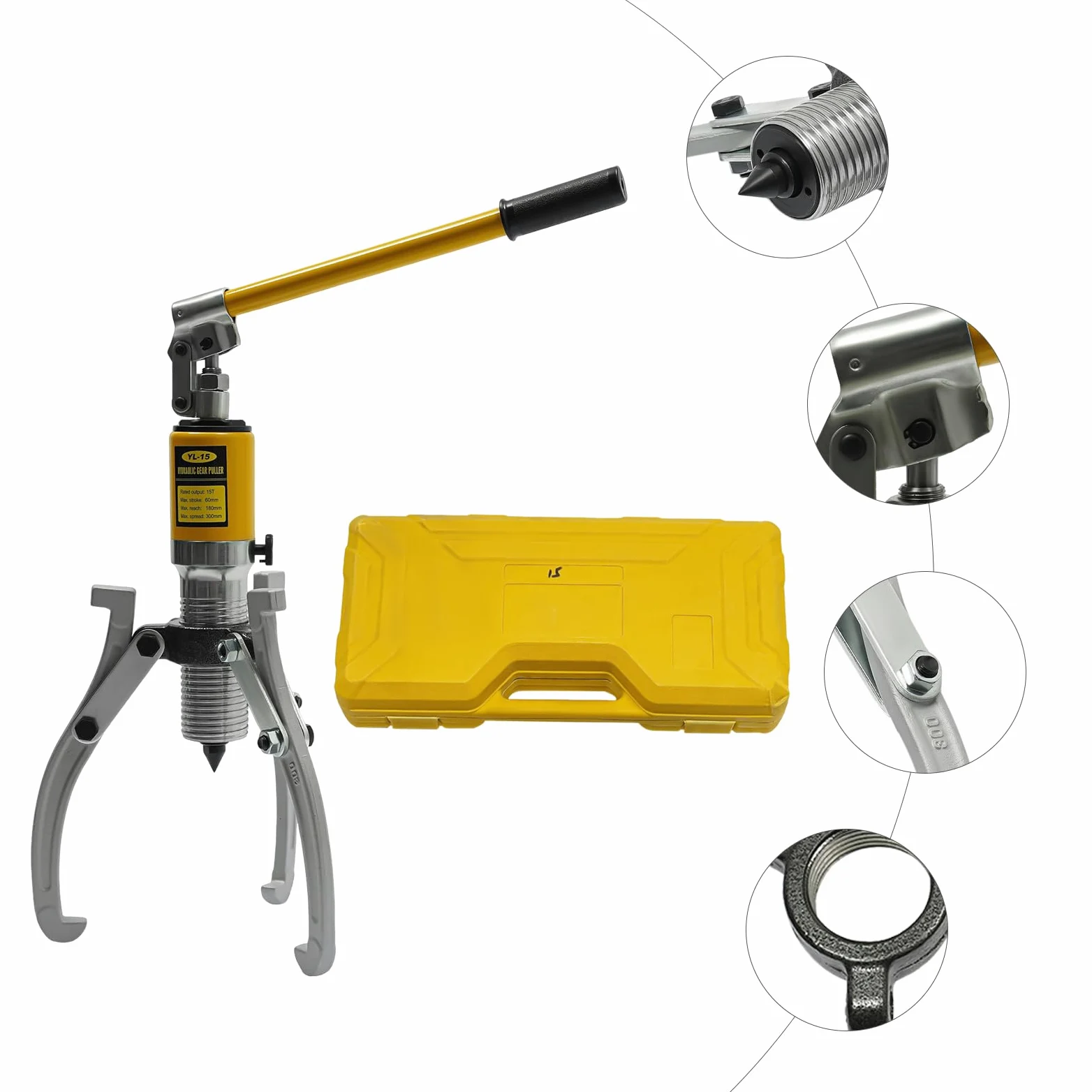15T - Extractor hidráulico hidráulico de cojinetes, juego de extractor de cubos, 15 toneladas de fuerza de tracción profesional para poleas, engranajes y cojinetes, bridas, robusto kit de extractor de