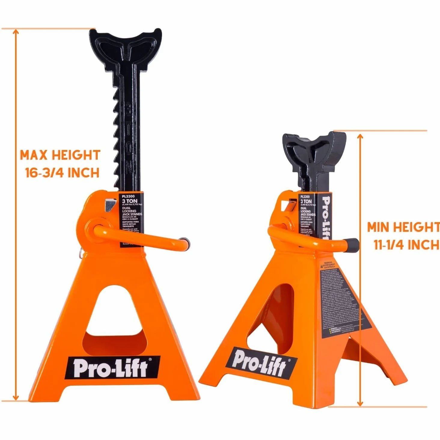 Pro-LifT PL3300 - Soportes de Gato Resistentes para Coche, 3 toneladas en par con pasadores Dobles, Bloqueo de Mango y Pasador de Movilidad para Mayor Seguridad, Ideal para Taller de reparación de