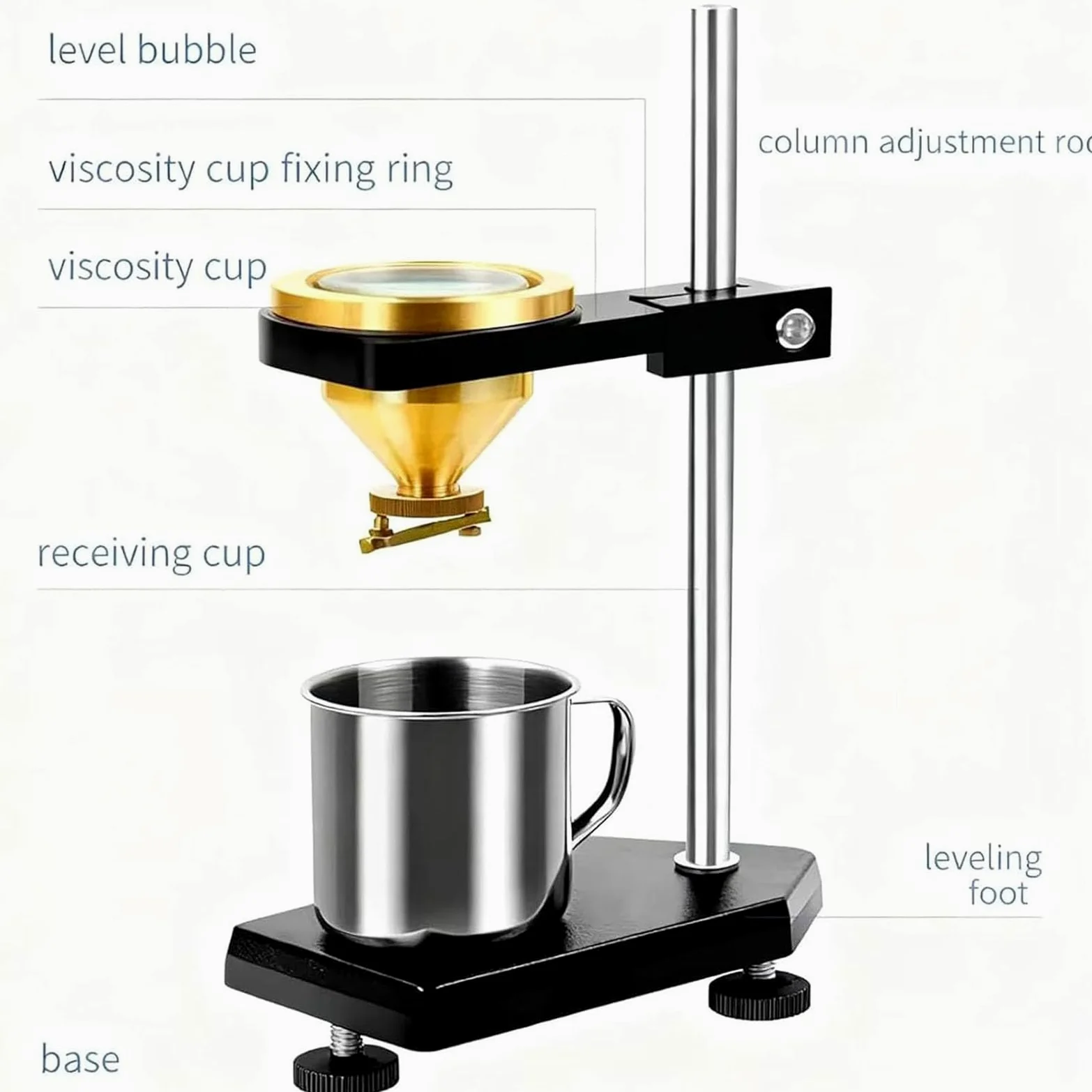 Viscosímetro De Copa para Pintura, Copa De Flujo Ford De 100 Ml con Soporte Ajustable Y Cronómetro, Boquilla De 4 Mm, 112-685 CST, para Pruebas De Pintura, Tinta, Recubrimientos Y Barnices.