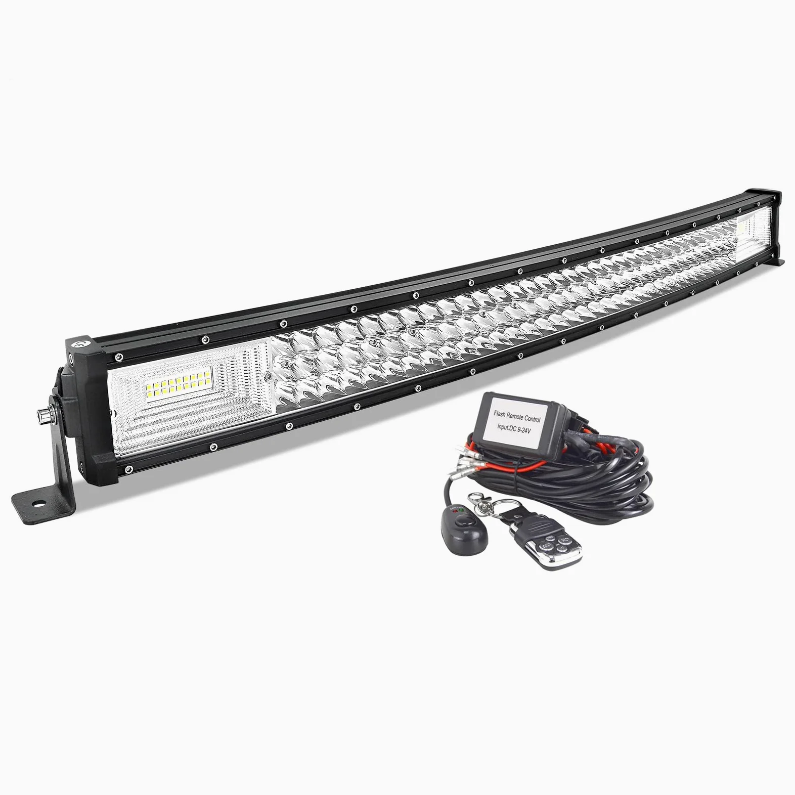 AUXTINGS Curvo 82 cm Barra de luz led, 405W Barras Luminosas led y 12V estroboscópica Kit de cableado para Off Road camión Coche SUV 4x4,Foco Inundación Combinado 6000K lámpara de conducción
