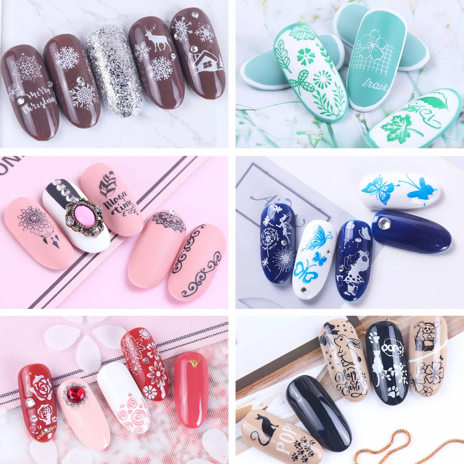 Nail Art Stamping Plates 10 PCS Placas Estampacion Uñas Nail Stamping Kit Patrón Flores Mariposas