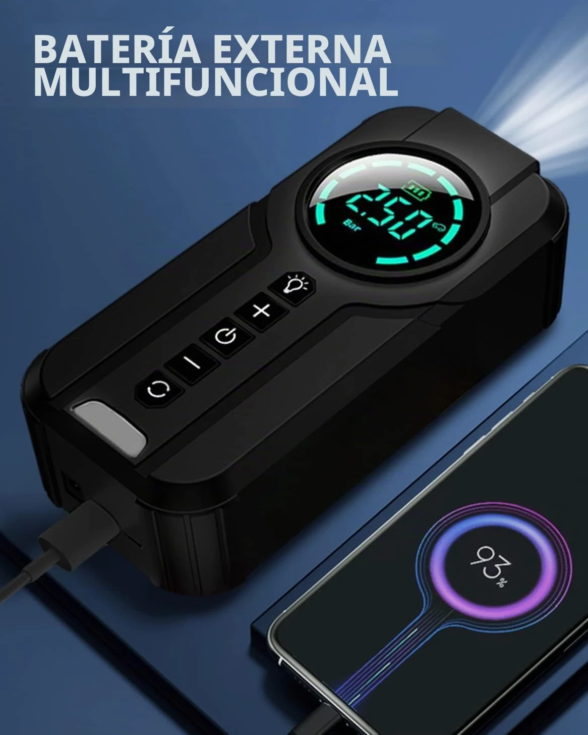 VICKSONGS Dual-uso Compresor Aire Electrico Portatil, Recargable Inflador Ruedas 7200mAh 180PSI, Bomba de Aire Electrica para Coche, Bicicleta, Moto, Scooter, Bolas