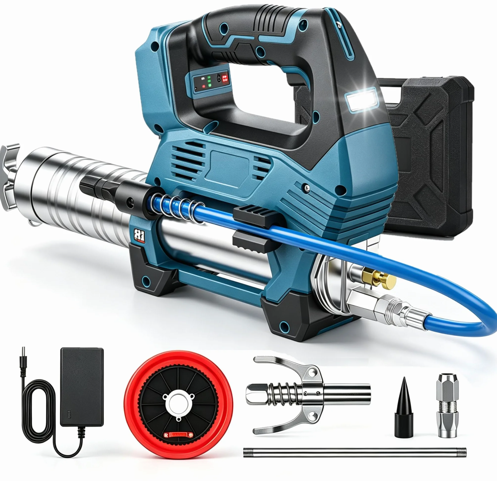 Pistola engrasadora con batería compatible con Makita de 18 V batería | funciona con pilas, pistola de engrase eléctrica prensa de engrase sin escobillas, solo para grasa a granel