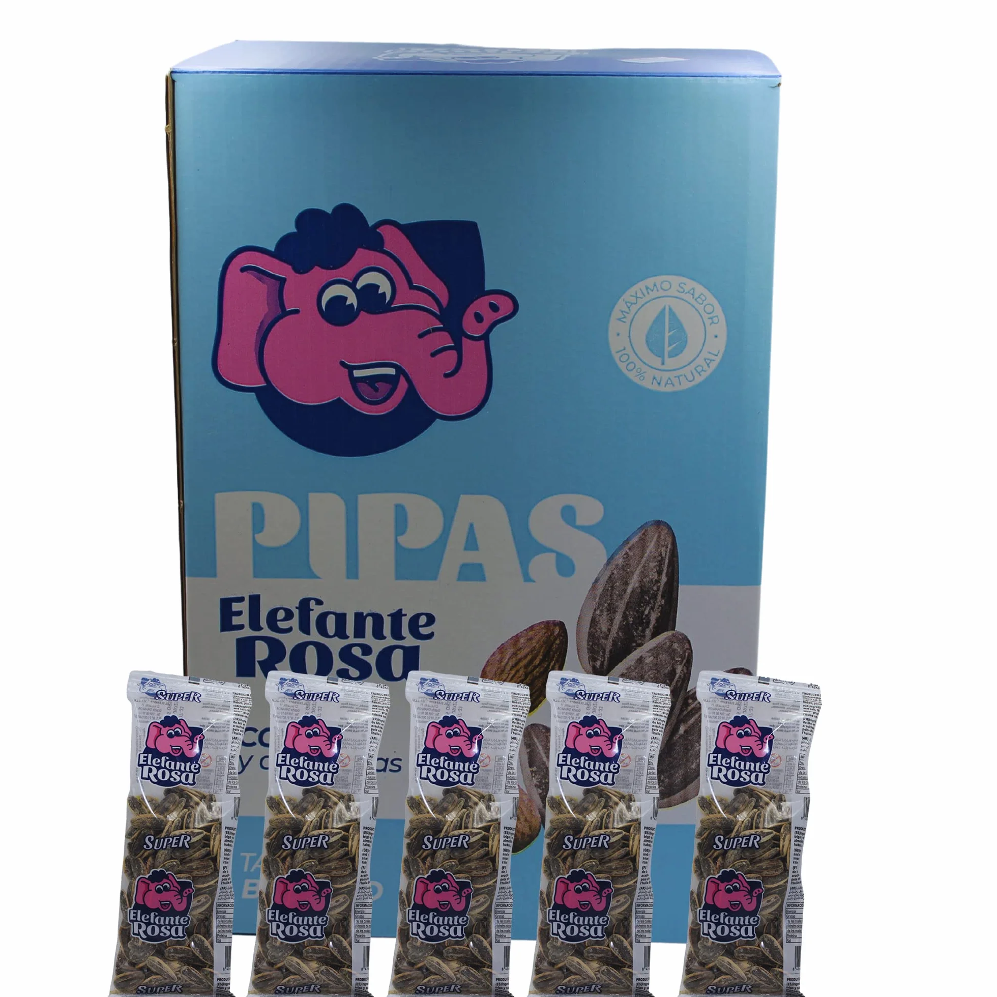 Pipas El Elefante Rosa Almendra Pack 35 Unidades Snack Girasol Tostado Sal Frutos Secos Aperitivo