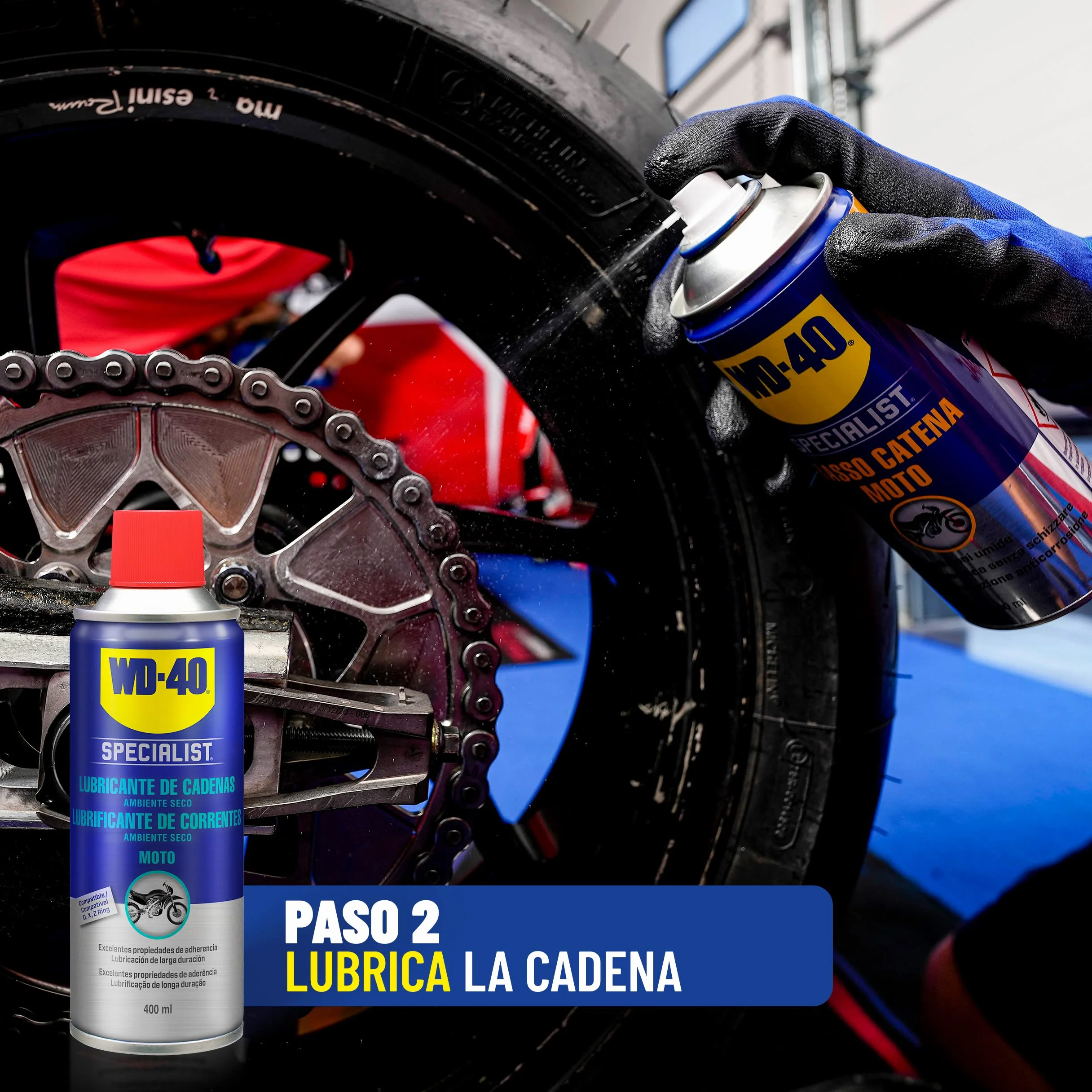 WD-40 Specialist Kit Cadena Motorbike Seco Completo