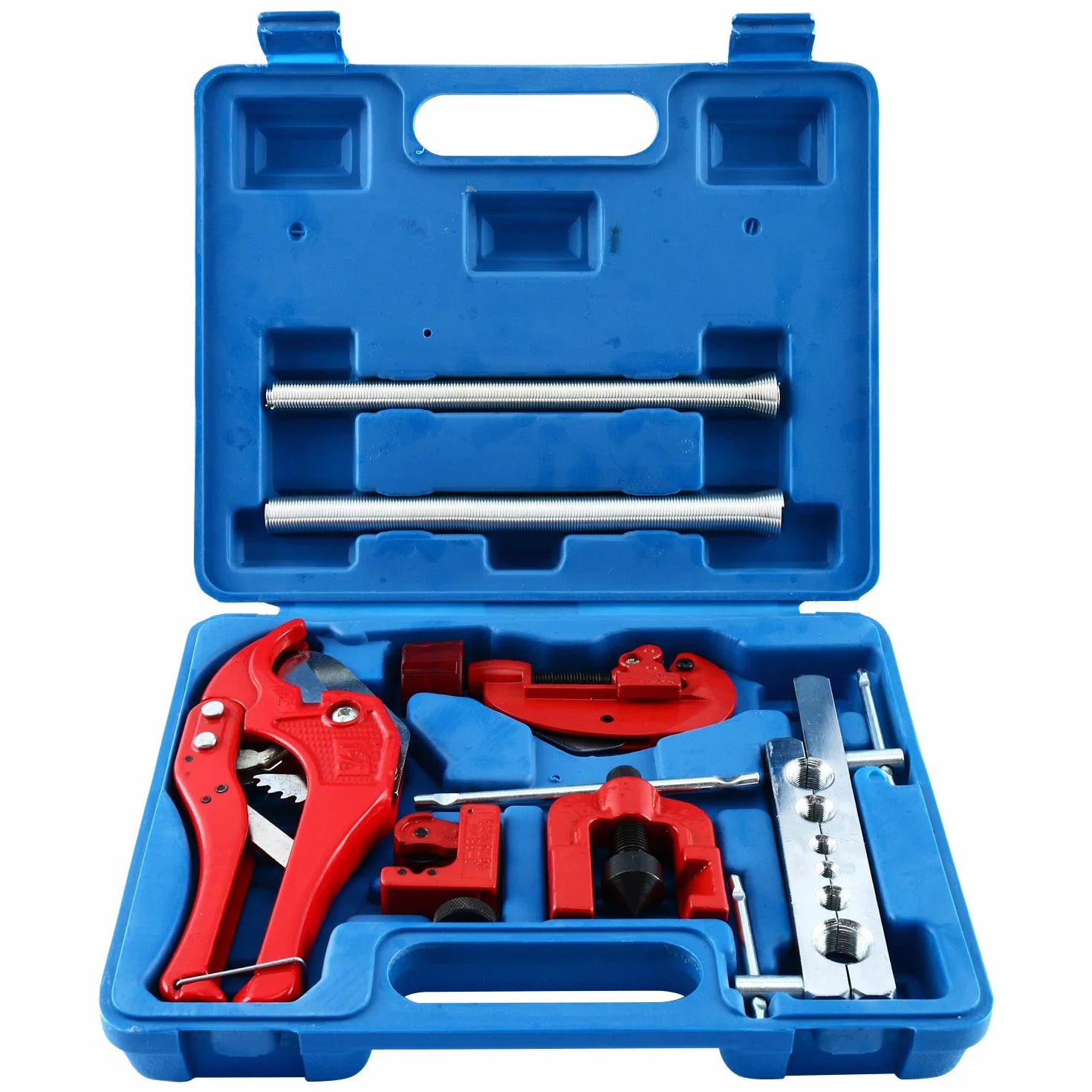 FreeTec 3 en 1 Abocardador Aire Acondicionado, 6-14 mm Abocardador Tubos de Freno, 6-12 mm Dobladoras de Tubo de Resorte, 3-42 mm Cortador de Tubos Cortatubos Cobre Aluminio PVC, 9 Piezas