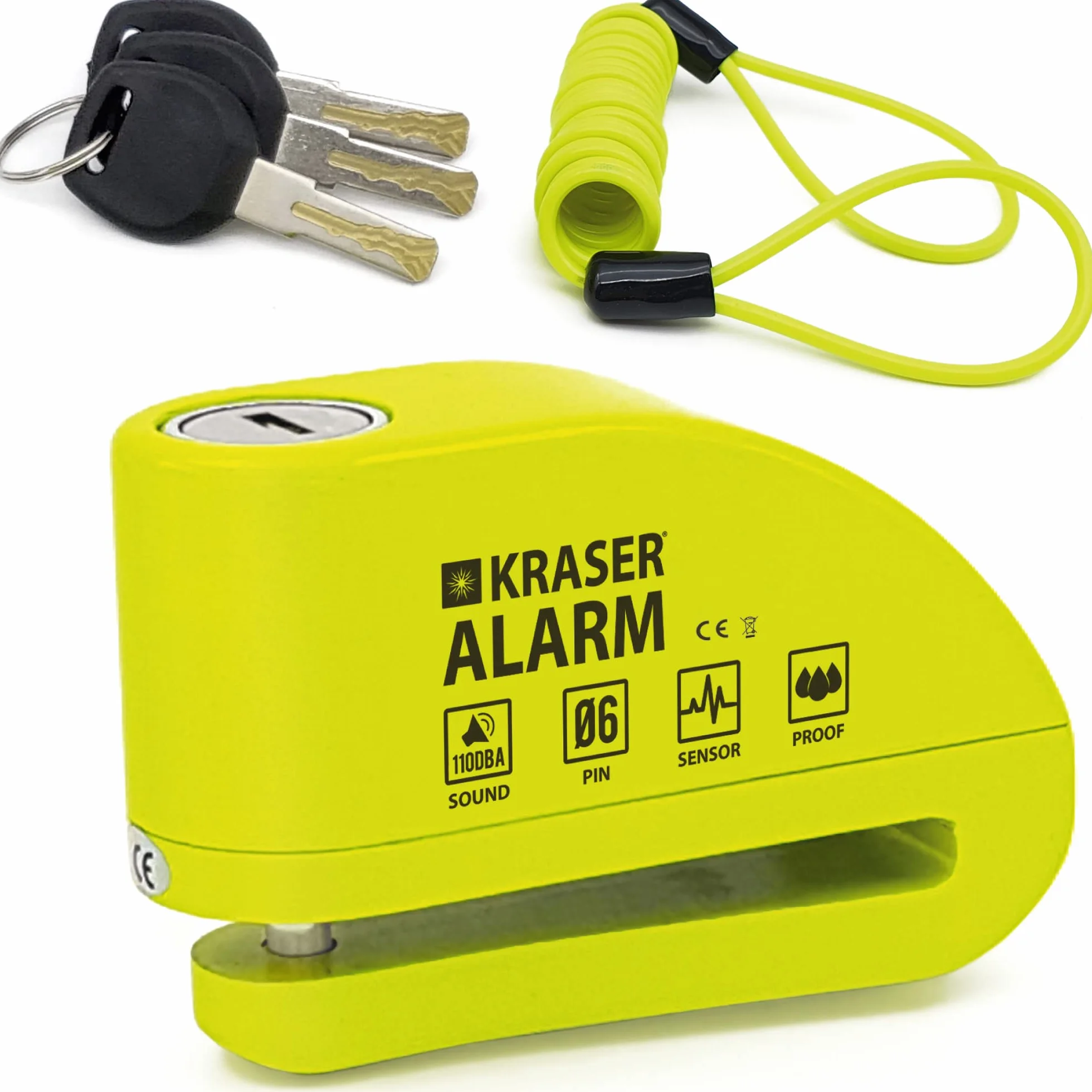 KRASER KR6Y Candado Moto con Alarma 110dB Antirrobo Disco Reforzado 3 Llaves Alta Seguridad Impermeable