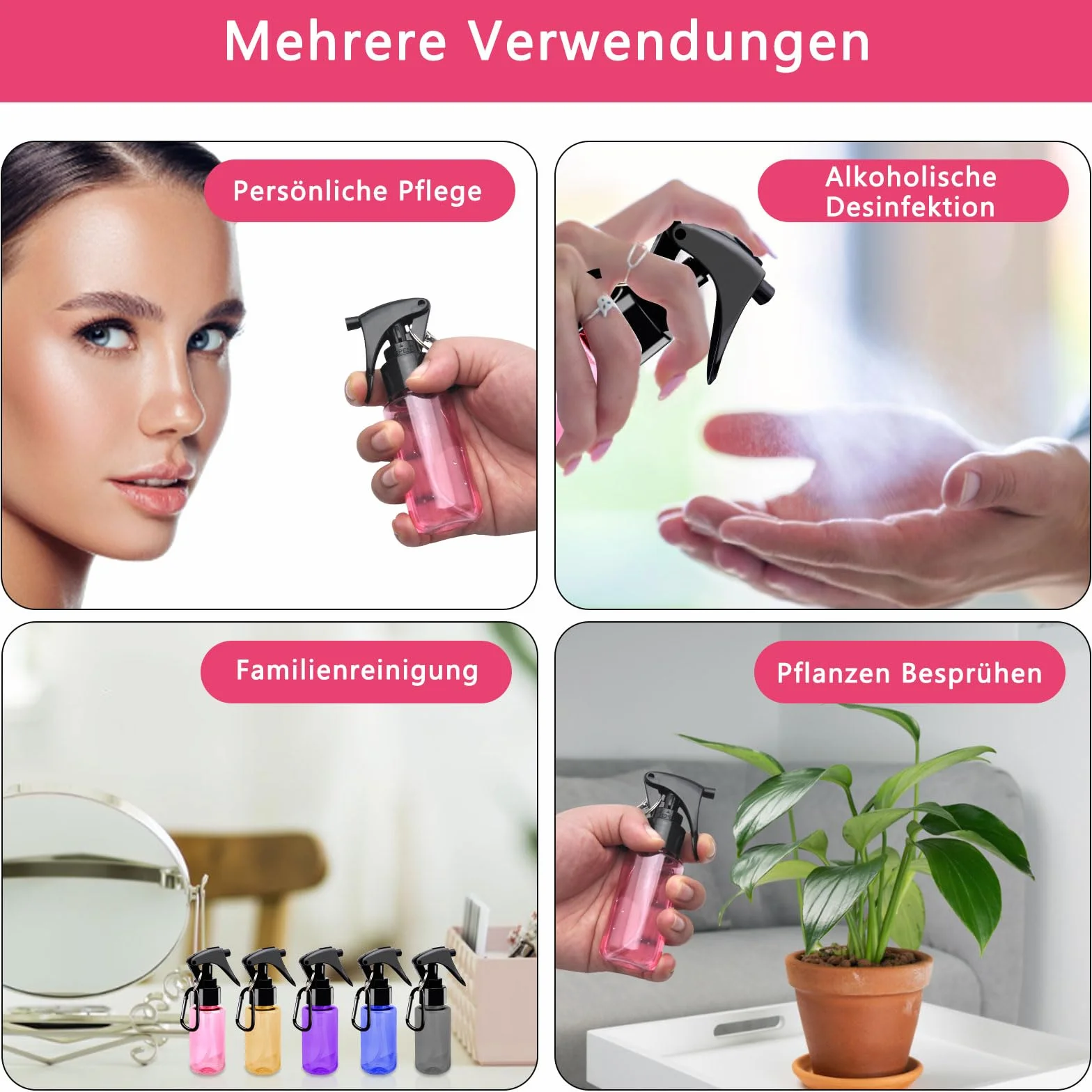 HENGBIRD Pequeña Botella Pulverizadora 60 ml, 5 Piezas, Mini Botellas de Espray de Agua Transparente para Viaje