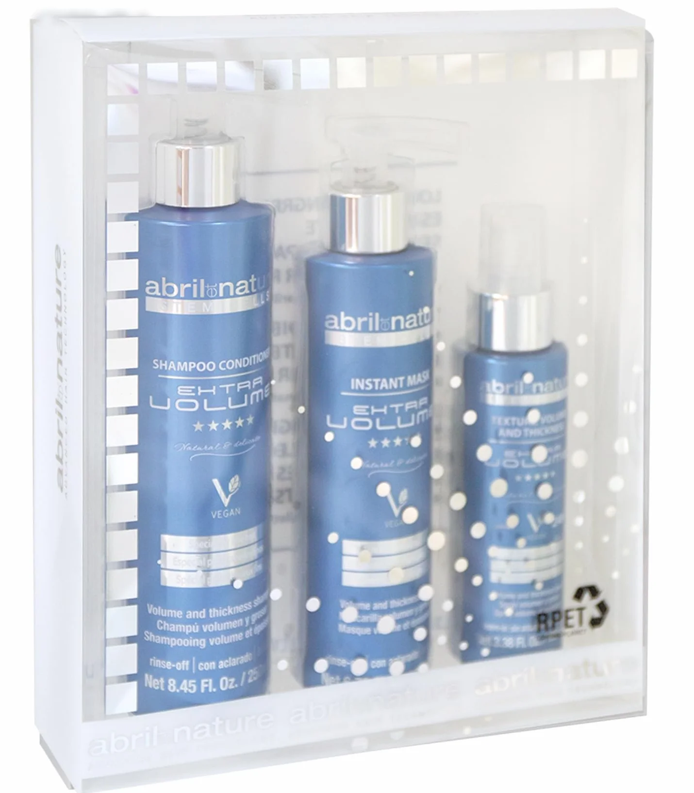 Abril et Nature Set Cuidado Capilar Profesional Extra Volume 550ml Champú Mascarilla Spray