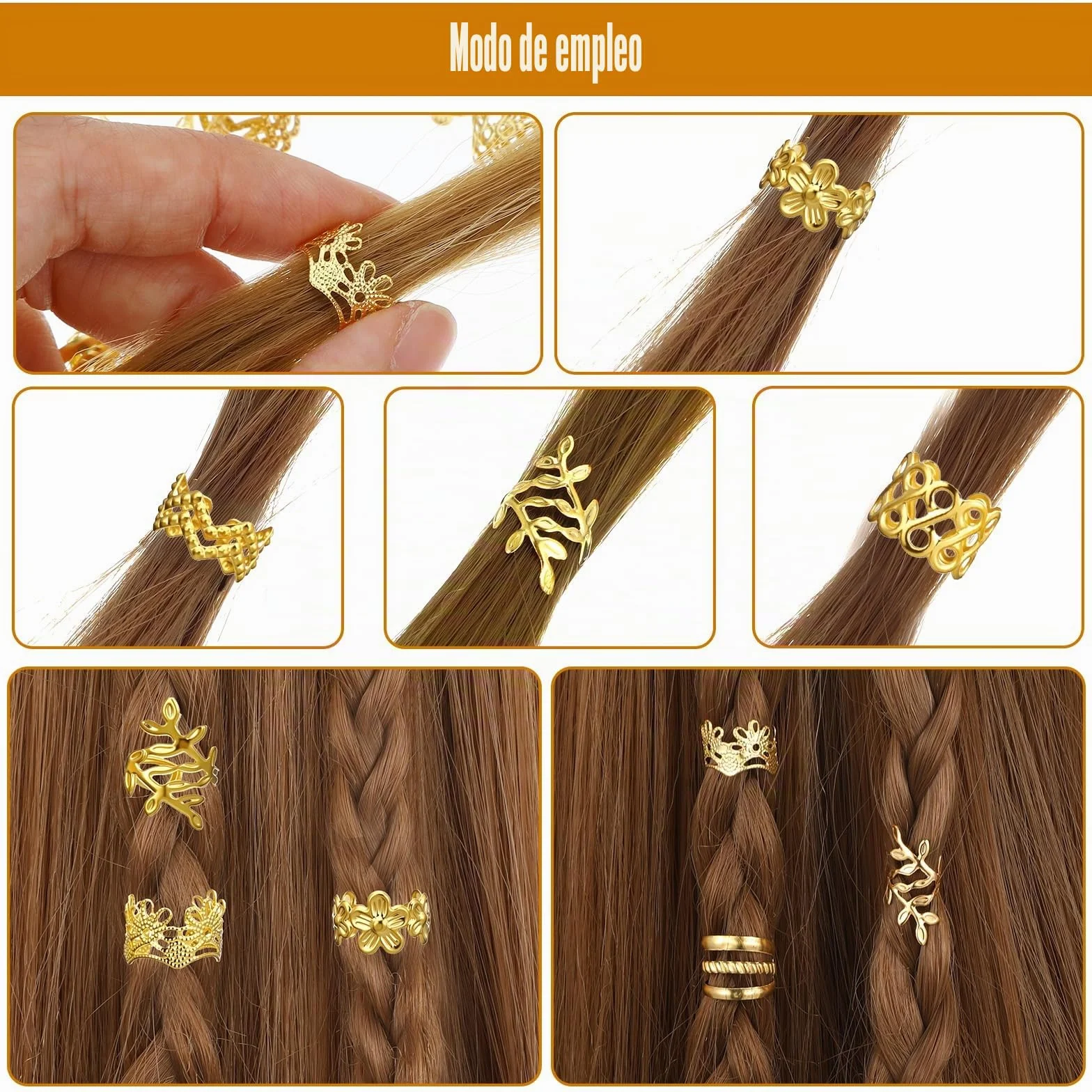 Ouligay Joyería para el Cabello 60 Piezas, Adornos Dorados para Trenzas, Anillos de Cabello Dorados, Accesorio Pirata