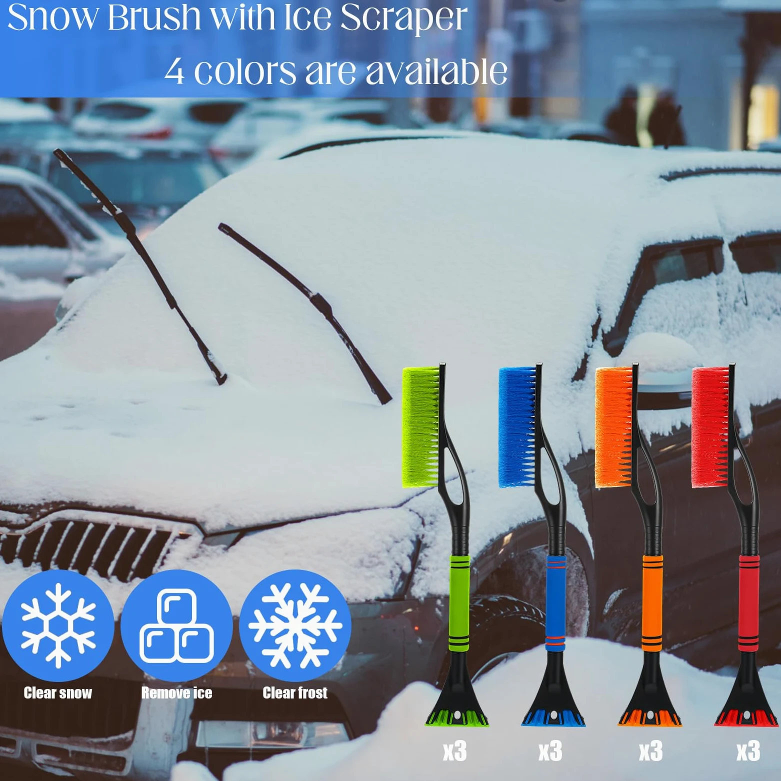 Uiifan 24 cepillos de nieve y raspadores de hielo de 24 pulgadas para ventanas de parabrisas de coche, desmontables, sin arañazos, para quitar hielo y nieve, con agarre de espuma para coches,