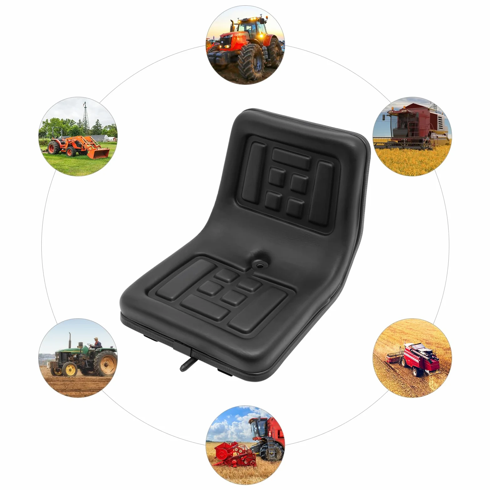 Asiento de tractor universal asiento de carretilla elevadora PVC negro, asiento de cortacésped ajustable asiento plegable incluyendo cinturón de seguridad rieles deslizantes para cortacésped de
