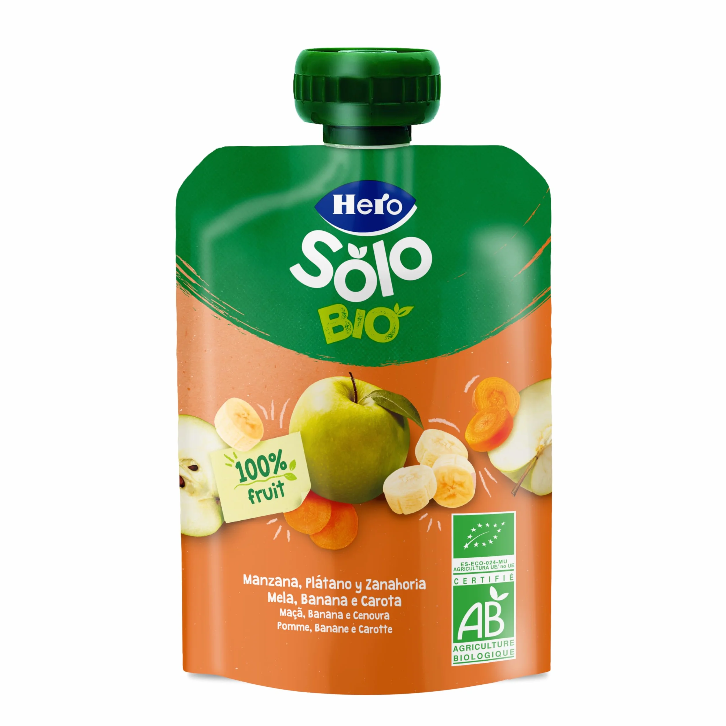 Hero Solo Bolsitas Ecológicas de Manzana, Plátano y Zanahoria BIO para Bebés 6 Meses 100g