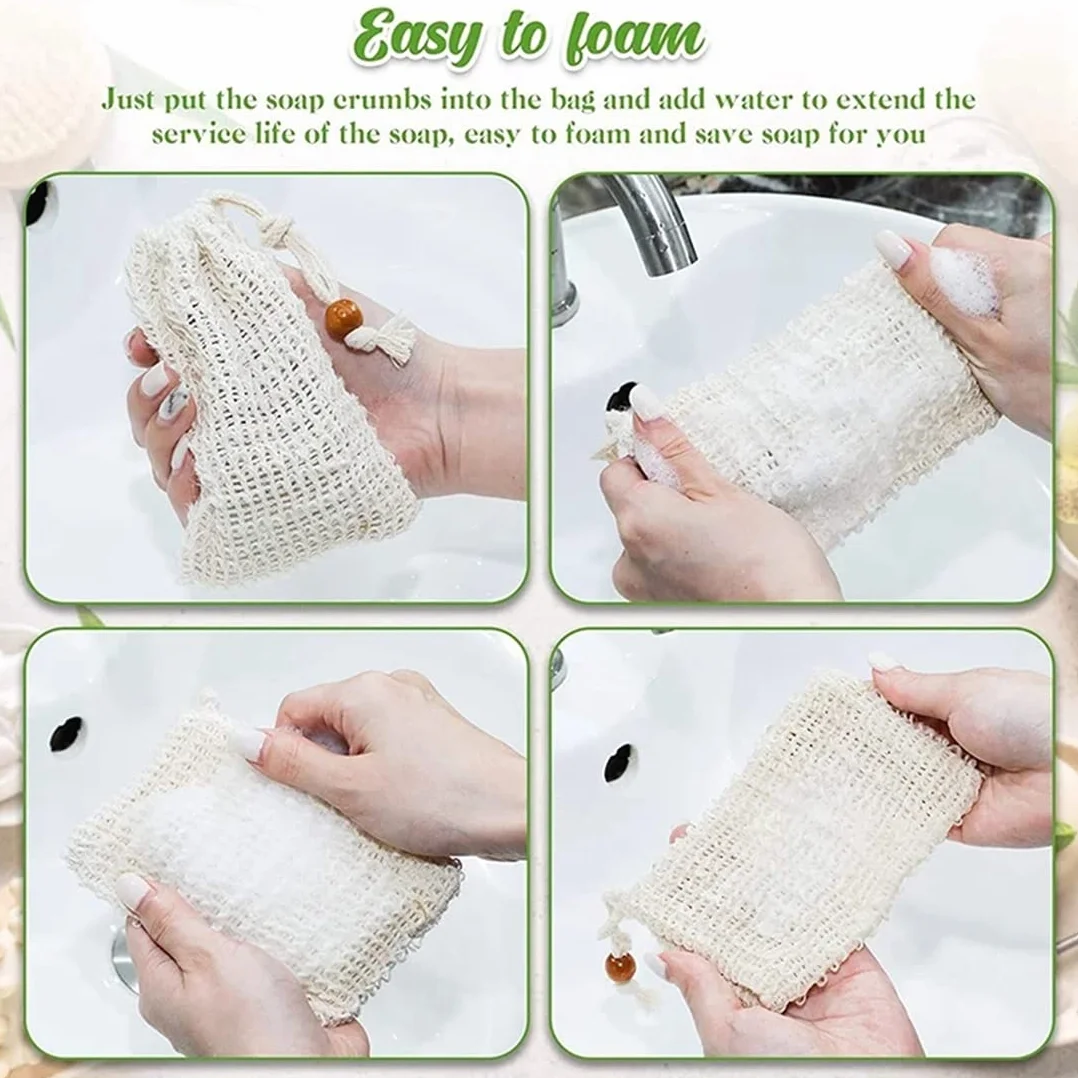 Bolsas de jabón de sisal con cordón para baño y ducha, 40 unidades