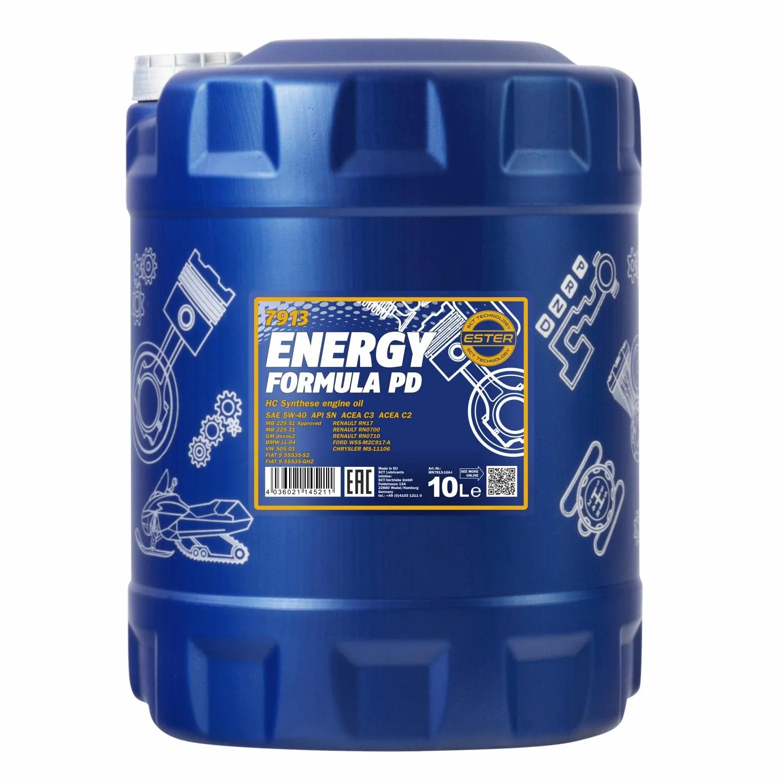 MANNOL Aceite de motor 5W-40 ENERGY FORMULA PD ACEA C2 ACEA C3 API SN 10L Compatible con VW Polo V Hatchback 6R1, 6C1 up! Hatchback 121, 122, BL1, BL2, BL3, 123 Golf 7 Hatchback 5G1, BQ1, BE1, BE2 | Cumple con API SN, ACEA C3, MB 229.51, VW 505 00, BMW LL